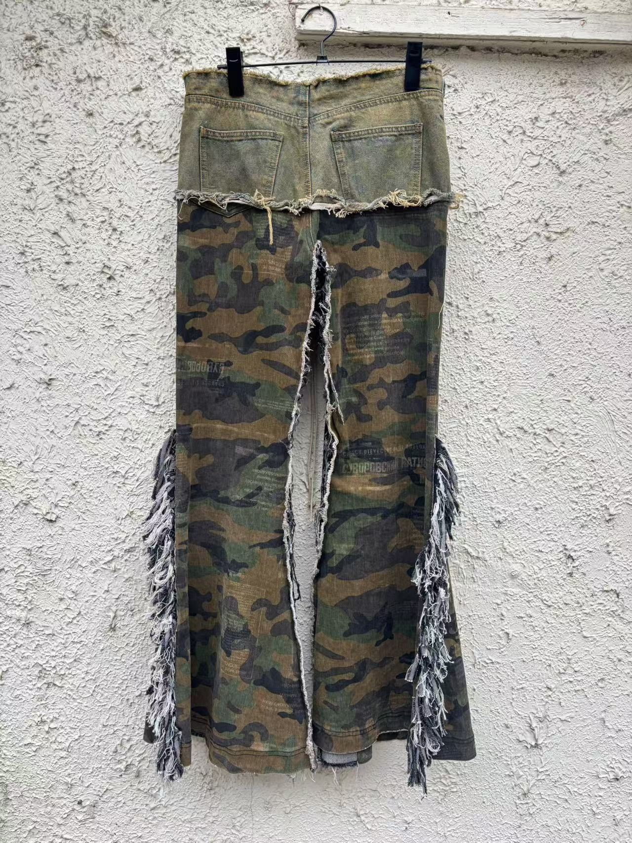 Japanese Brand × Le Grande Bleu (L.G.B.) japanese brand punk camo lace up denim flare pants Size 29" - 3 Thumbnail