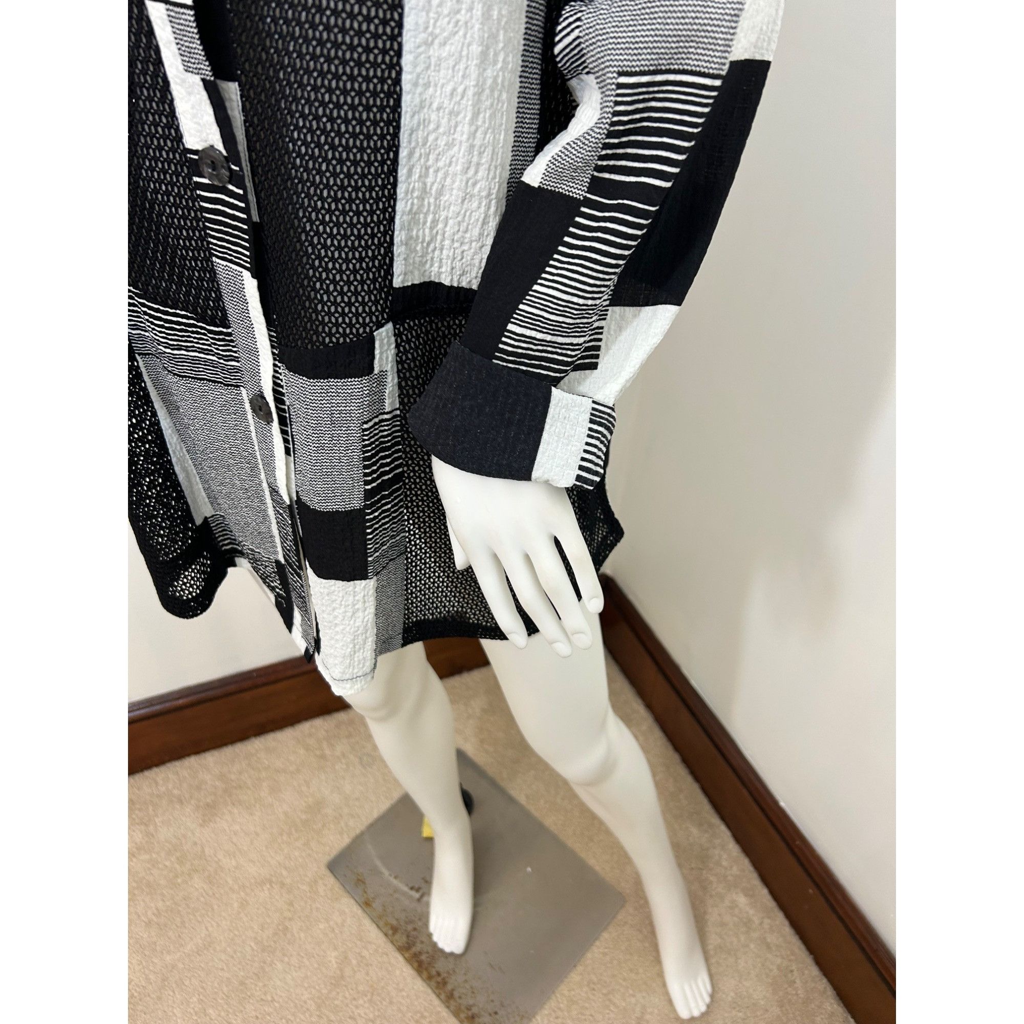 Other Damee Tunic Top XL Black White Checkered Mesh Inserts Collar Size XL / US 12-14 / IT 48-50 - 17 Thumbnail