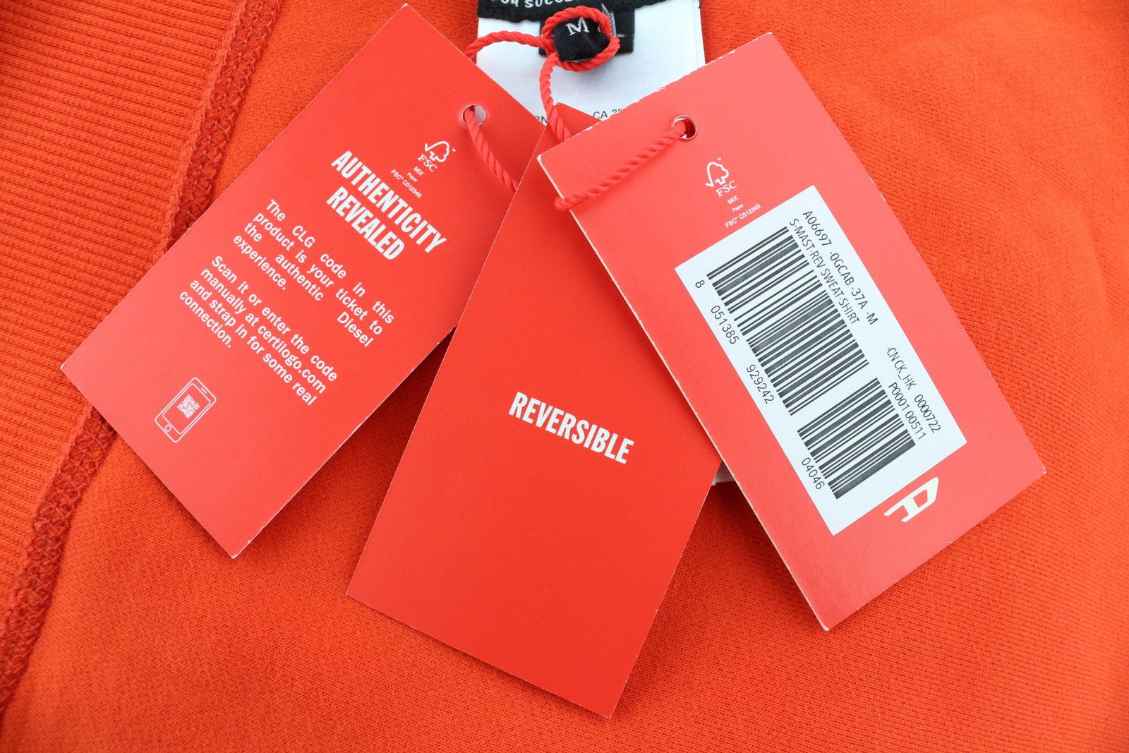 Diesel S-MAST-REV M Orange Front Logo Sweatshirt 41010 Size US M / EU 48-50 / 2 - 6 Thumbnail