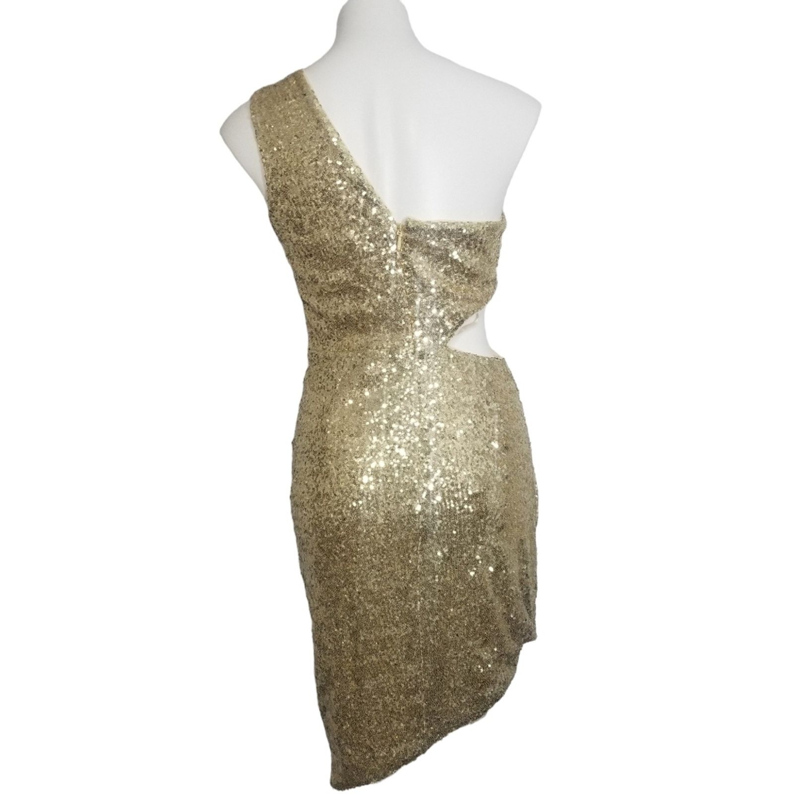 Bcbgmaxazria NWT BCBGmaxazria Gold Sequin Mini One Shoulder Dress Size M / US 6-8 / IT 42-44 - 3 Thumbnail