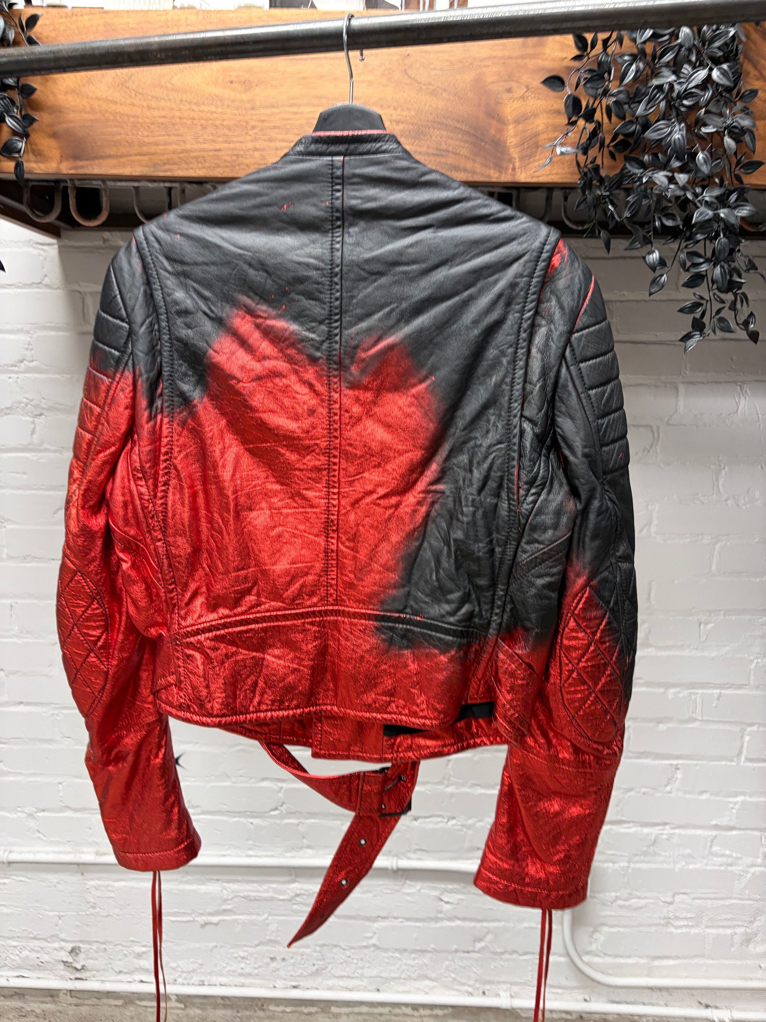 Haider Ackermann SS2017 Haider Ackermann Runway ‘Spray Painted’ Black/Red Gradient Leather Moto Jacket Size US M / EU 48-50 / 2 - 4 Thumbnail