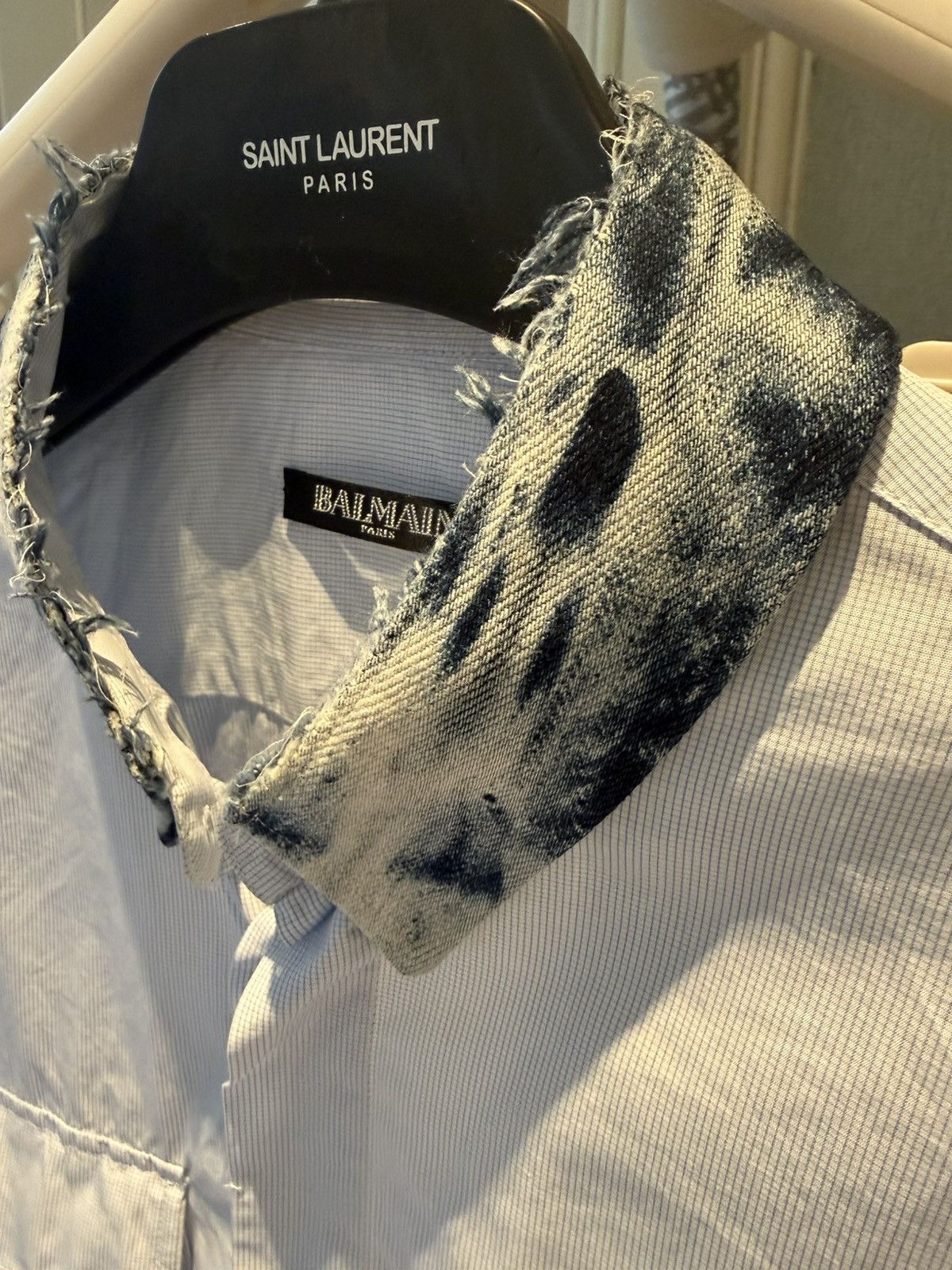 Balmain Blue shirt with denim collar size39 Size US M / EU 48-50 / 2 - 4 Thumbnail