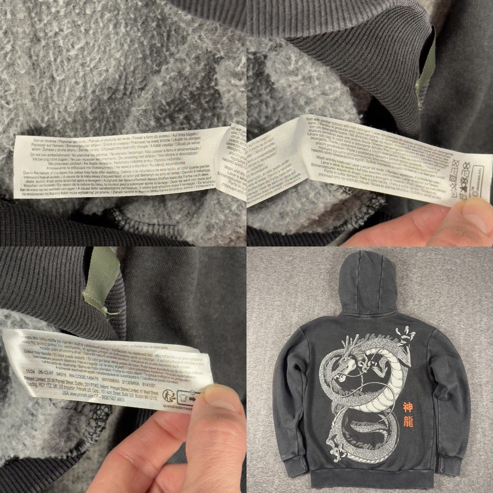 Primark Dragon Ball Z Shenron Dragon Ball Graphic Hoodie Mens XS Gray Fleece Sweatshirt Size US XS / EU 42 / 0 - 8 Thumbnail