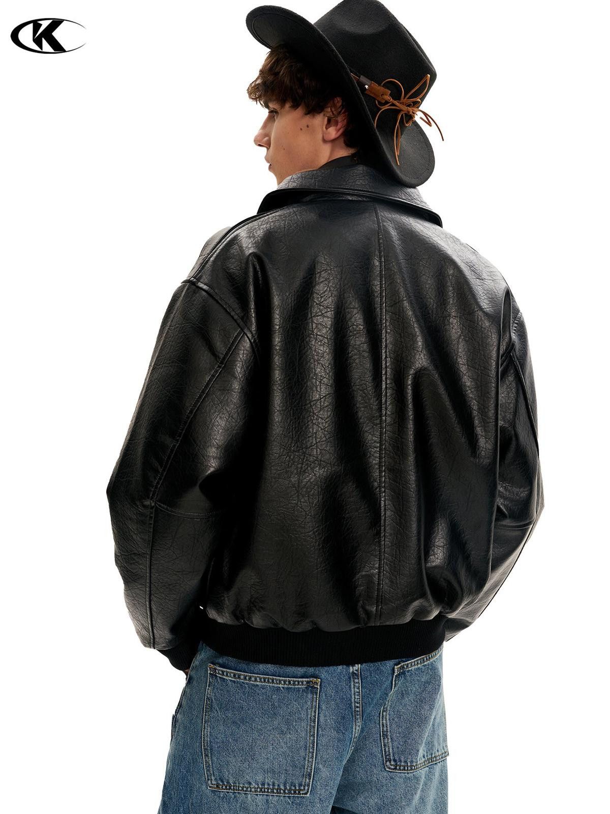 Leather Black Faux Leather Bomber Jacket, Relaxed Fit Jacket Size US M / EU 48-50 / 2 - 4 Thumbnail