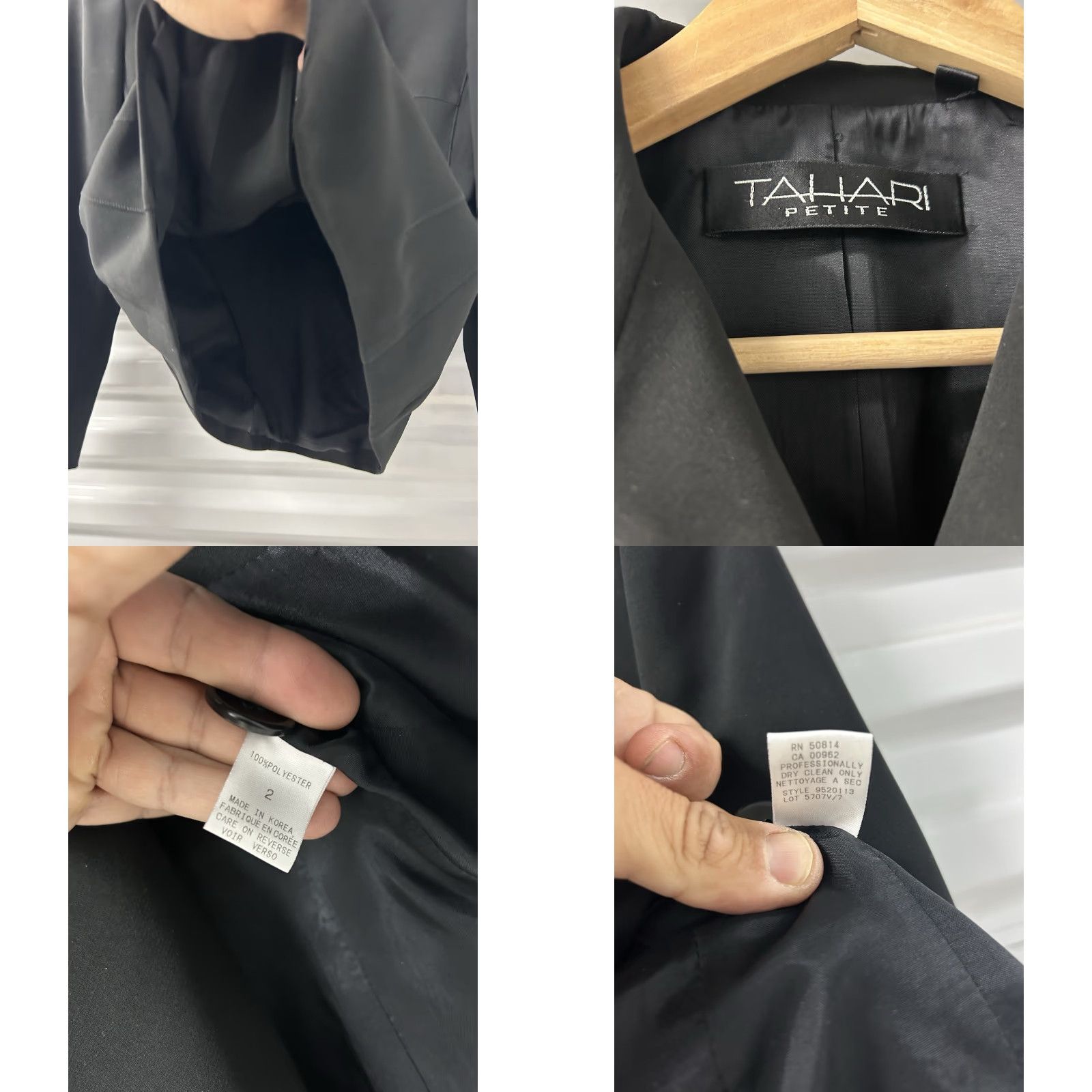 Vintage Tahari Women Petite Arthur S Levine Designer Black ButtonUp Blazer Jacket 2 Size XS / US 0-2 / IT 36-38 - 8 Thumbnail