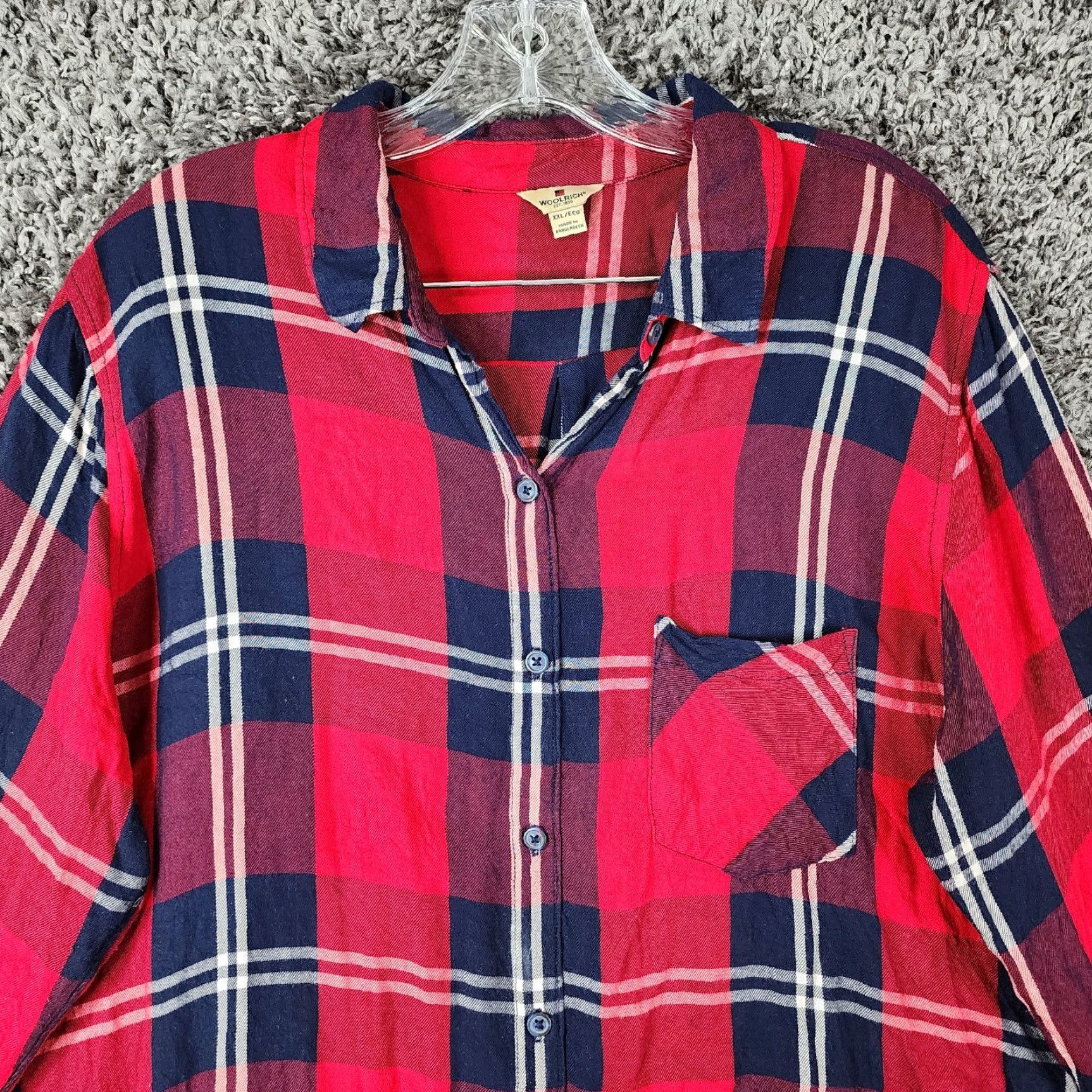 Vintage Woolrich Button-Up Shirt - Plaid Long Sleeve - Women - 2XL - Red/Blue Size XXL / US 16-18 / IT 52-54 - 3 Thumbnail