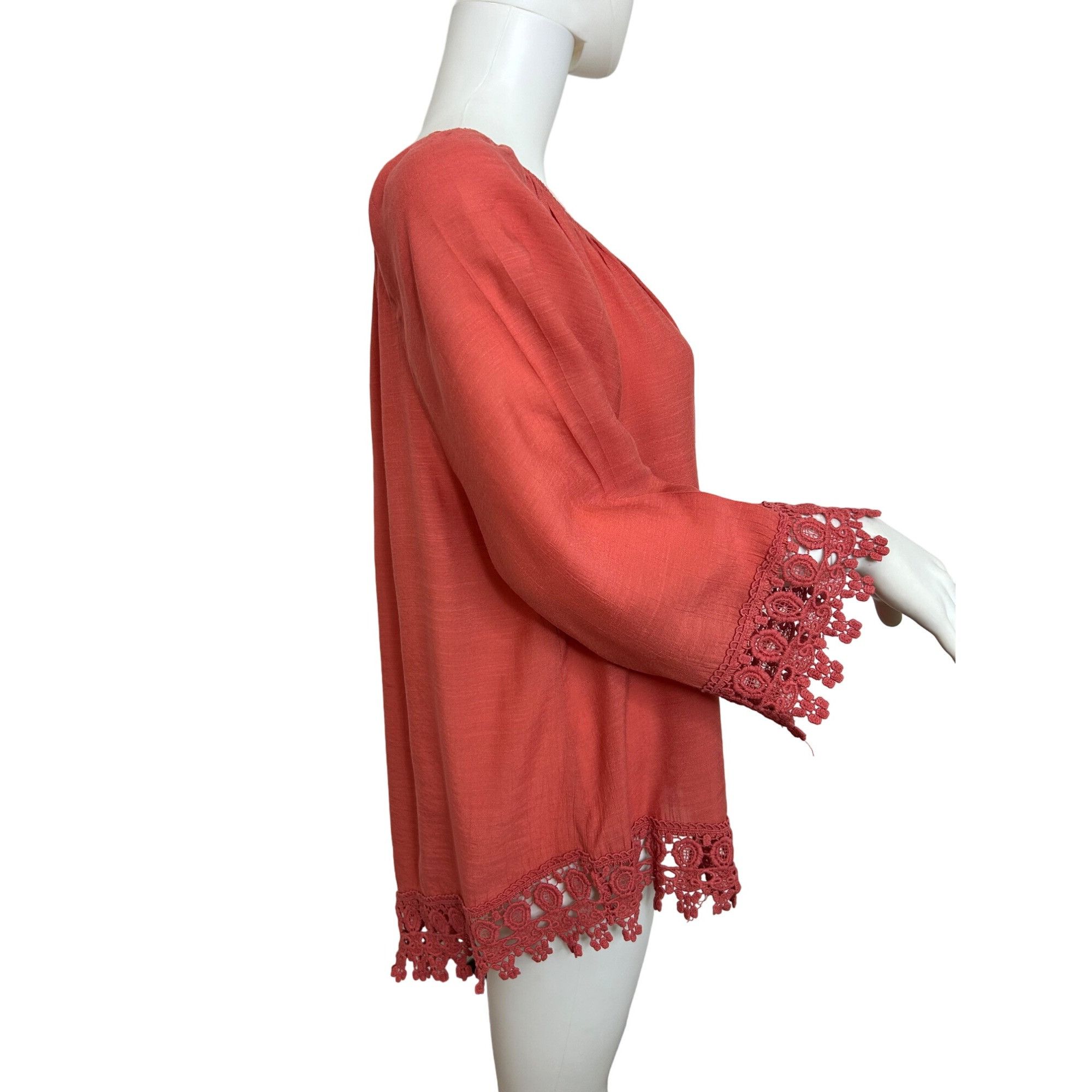 Other Westport Women’s Top Coral 1X Peasant Blouse Lace Trim Boho Size XL / US 12-14 / IT 48-50 - 2 Thumbnail