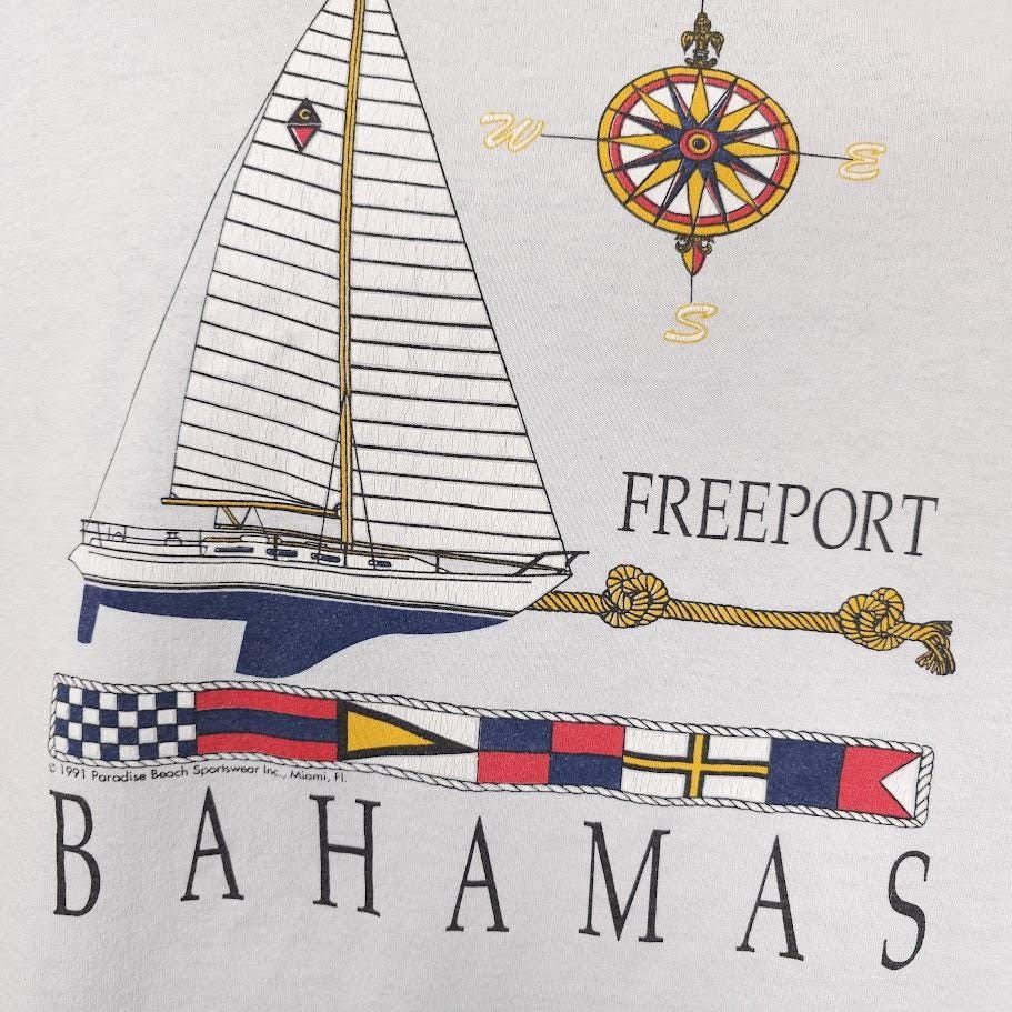 Jerzees Vintage Freeport Bahamas T Shirt Mens Size XL White 90s Sail Size US XL / EU 56 / 4 - 2 Thumbnail