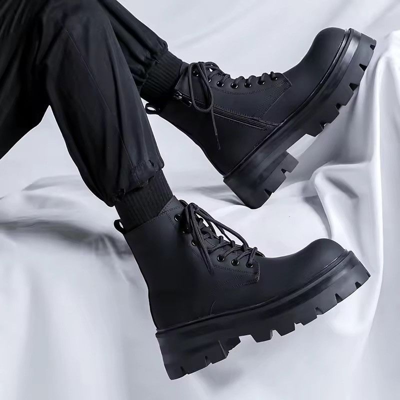 Japanese Brand Matte Black Split Leather Chunky Combat Boots - Heavy Lug Size US 9 / EU 42 - 3 Thumbnail