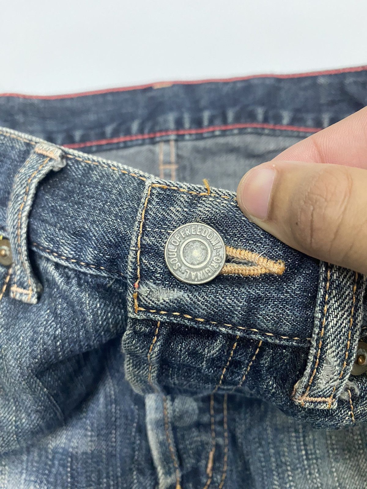 If Six Was Nine × Japanese Brand × Le Grande Bleu (L.G.B.) SOUL OF FREEDOM DISTRESSED DENIM JEANS RARE Size US 31 - 7 Thumbnail