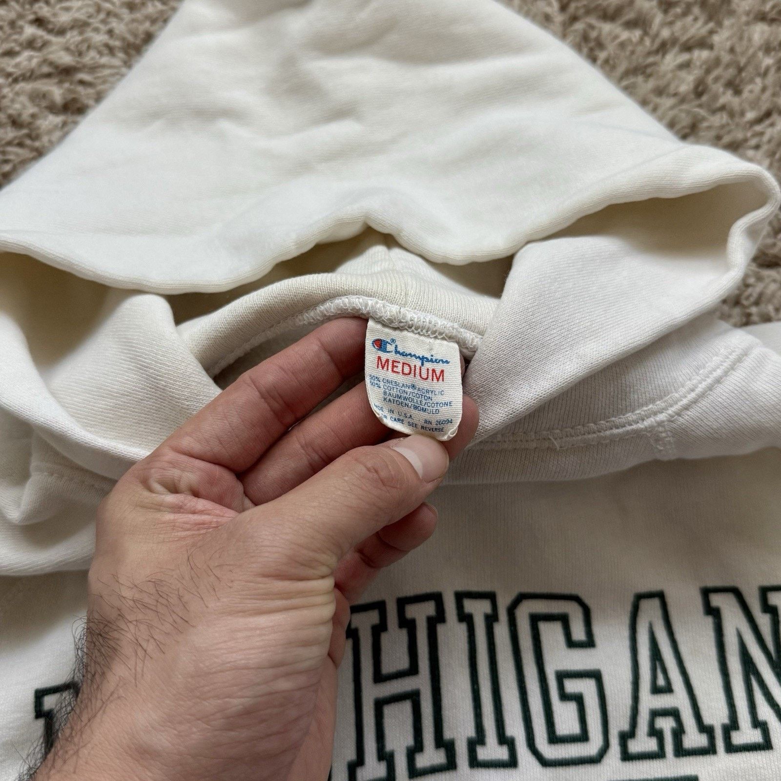 Champion × Vintage Vintage 80’s Champion Hoodie Sweatshirt White Michigan State Size US M / EU 48-50 / 2 - 2 Thumbnail