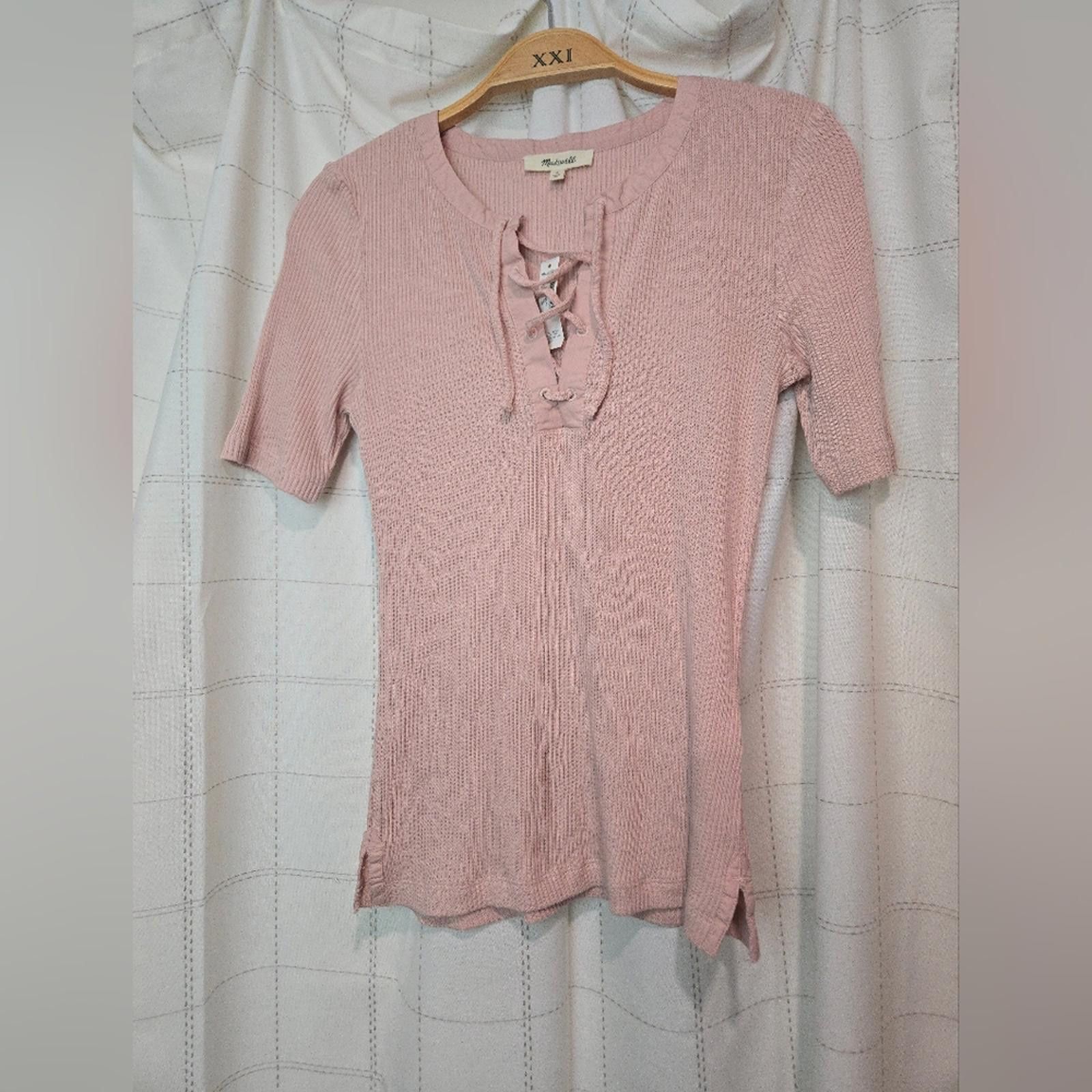 Madewell Madewell Ribbed Lace-Up Short-Sleeve Tee Size S / US 4 / IT 40 - 2 Thumbnail