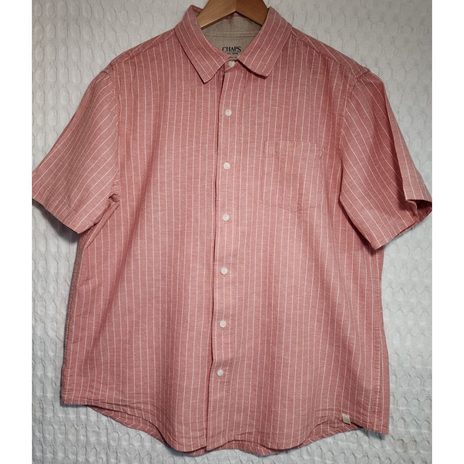 Chaps Chaps Large Stripe Linen Blend Woven Short Sleeve Shirt Size US L / EU 52-54 / 3 - 1 Thumbnail