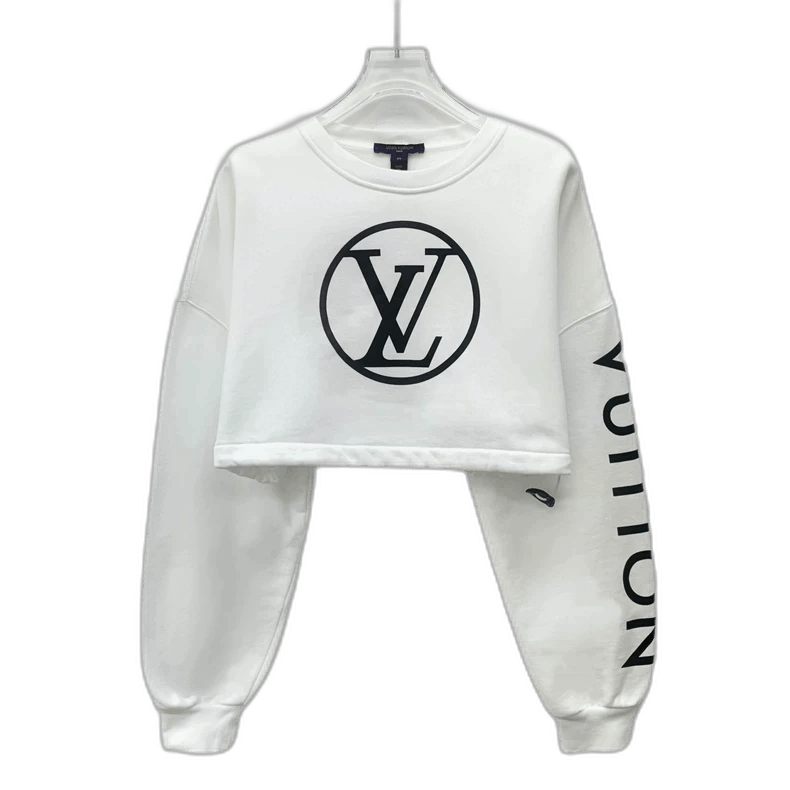 Louis Vuitton Louis Vuitton White Logo Cotton Crop Sweatshirt Size XS / US 0-2 / IT 36-38 - 1 Thumbnail