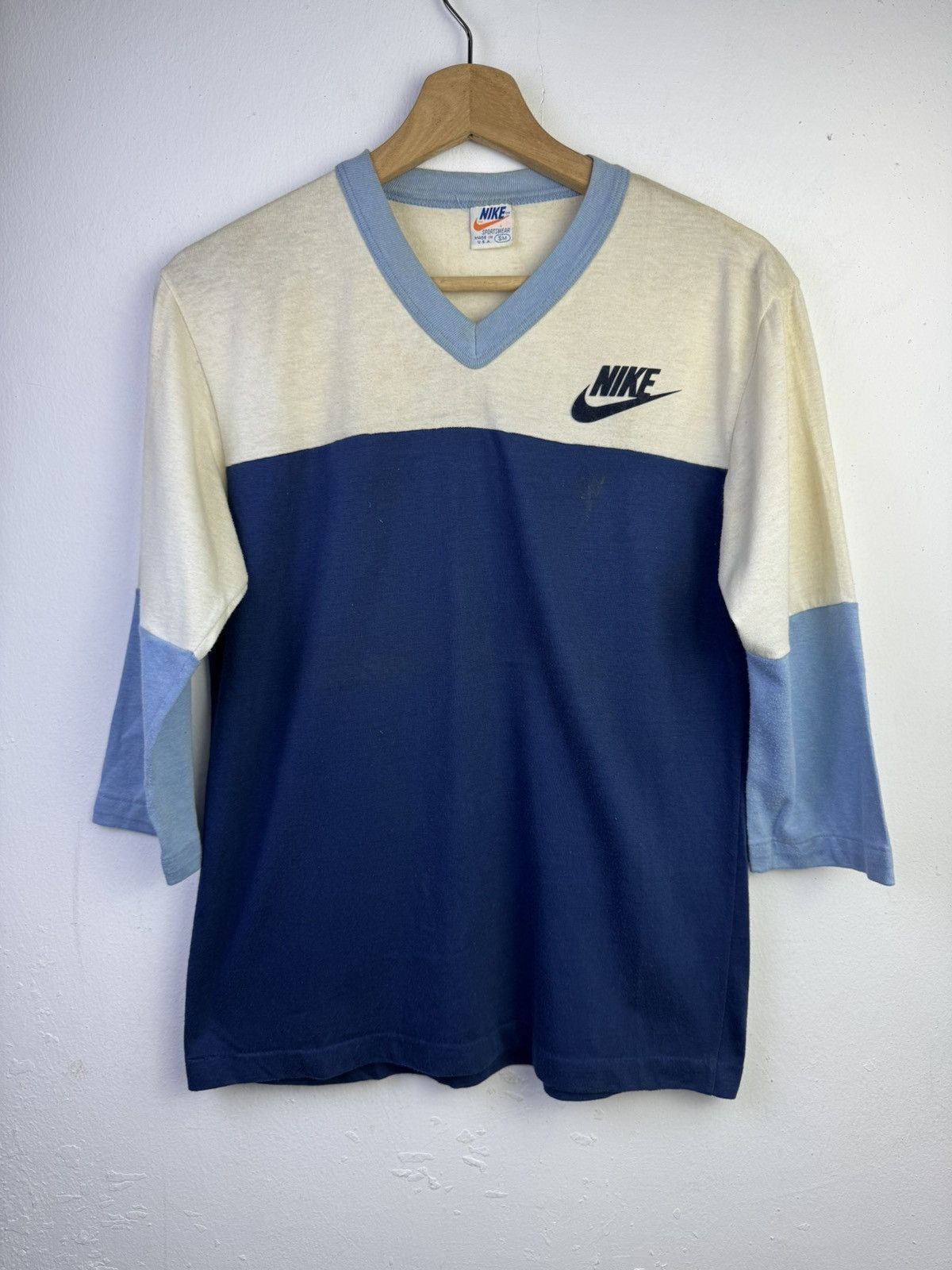 Nike vintage 70's Nike with velvet swoosh logo 3/4 sleeve tshirt Size US M / EU 48-50 / 2 - 1 Thumbnail