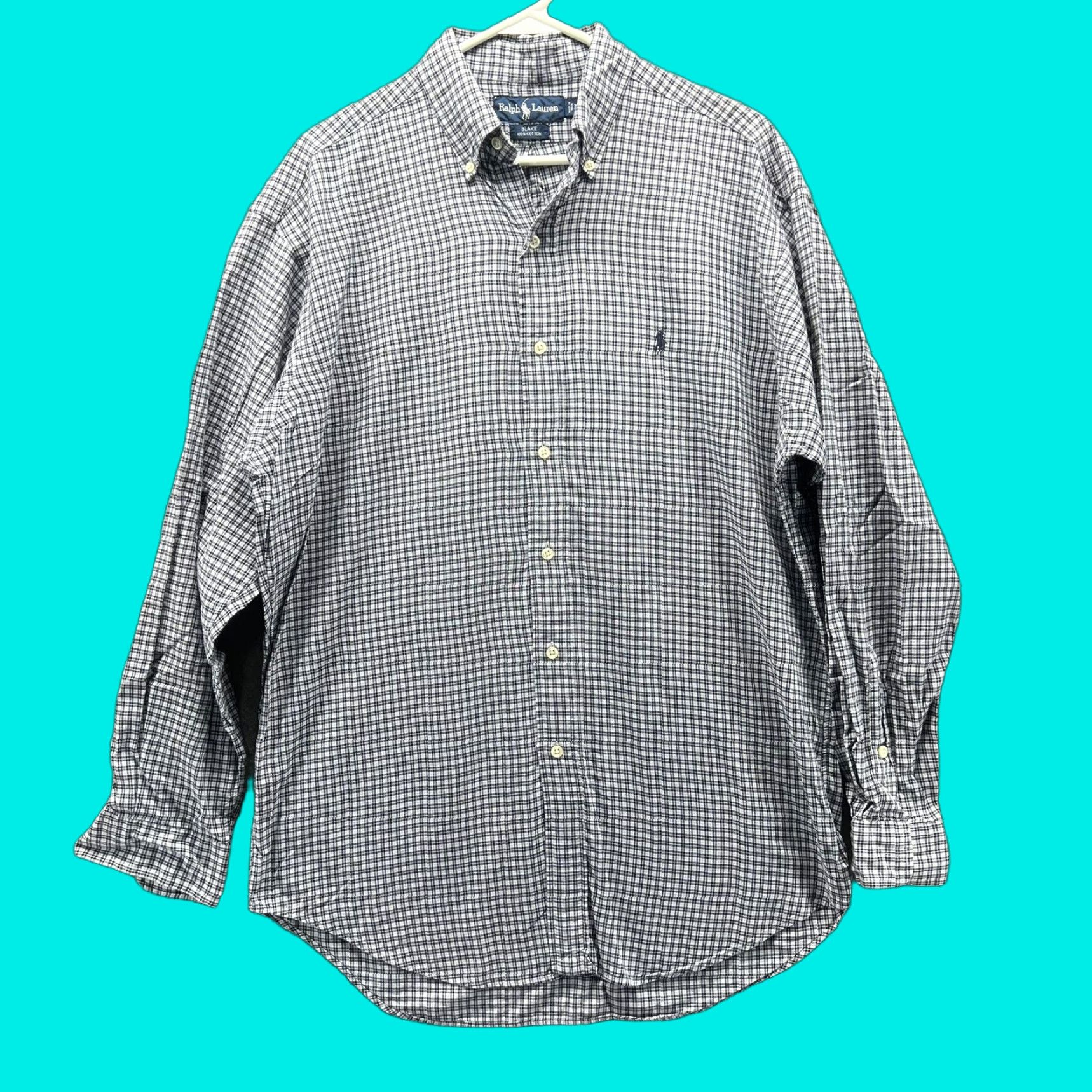 Ralph Lauren VINTAGE Ralph Lauren Shirt Mens Medium Blue Check Button Front Casual Woven Polo Pony Embroidered Size US M / EU 48-50 / 2 - 1 Thumbnail