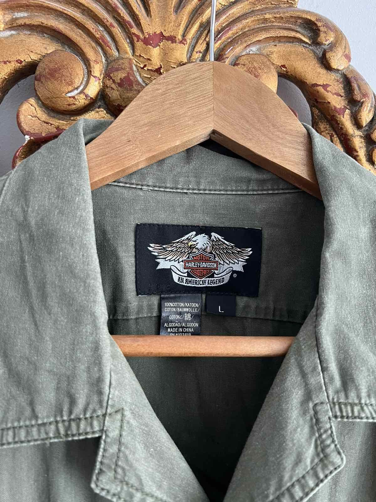 Harley Davidson VINTAGE Harley-Davidson Button-Up Shirt Olive Short Sleeve Size US L / EU 52-54 / 3 - 4 Thumbnail