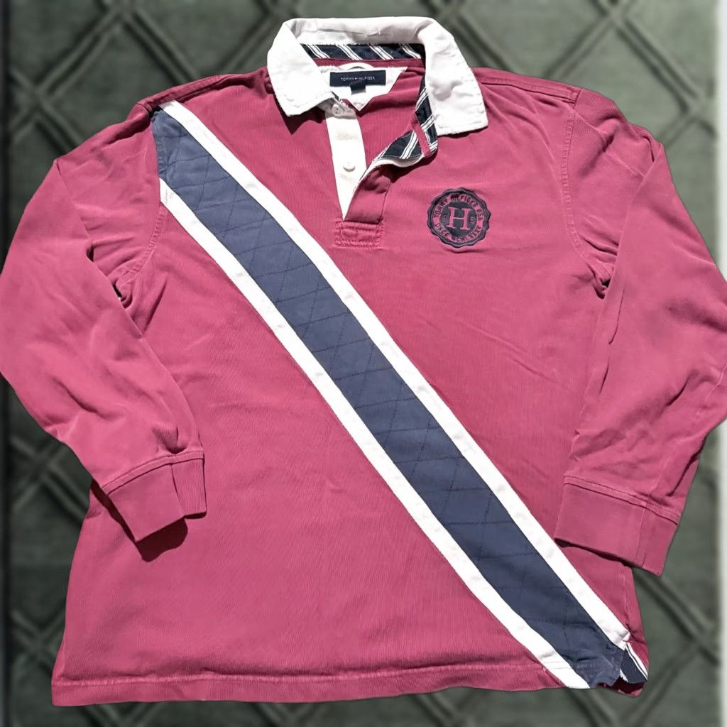 Tommy Hilfiger VINTAGE Tommy Hilfiger Polo Rugby Shirt Red Navy Long Sleeve Large Shirt Men Classic Baseball/ Rugby? Size US L / EU 52-54 / 3 - 1 Thumbnail