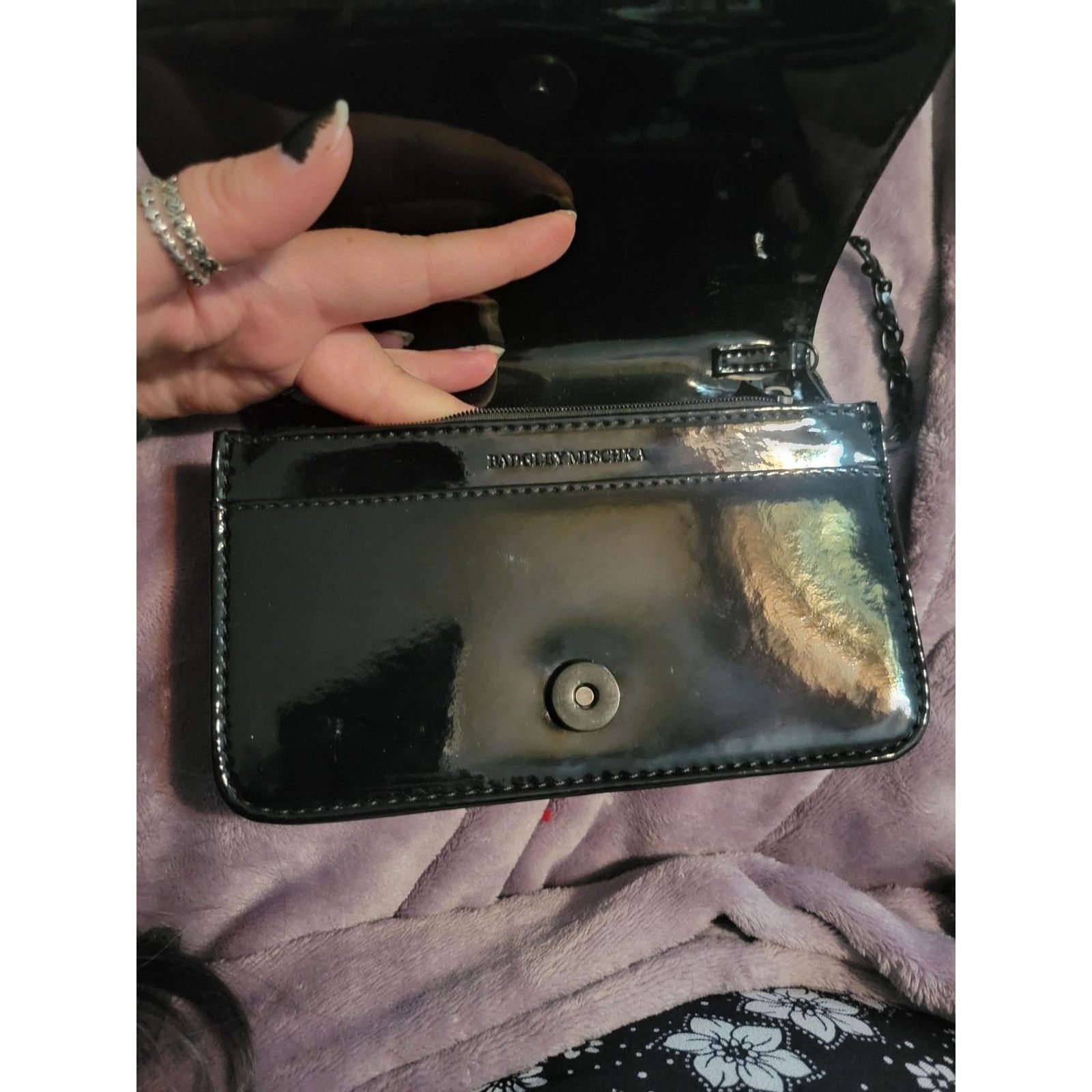 Badgley Mischka Badgley Mischka Black Glitter Evening Chain Bag Purse Clutch Size ONE SIZE - 2 Thumbnail