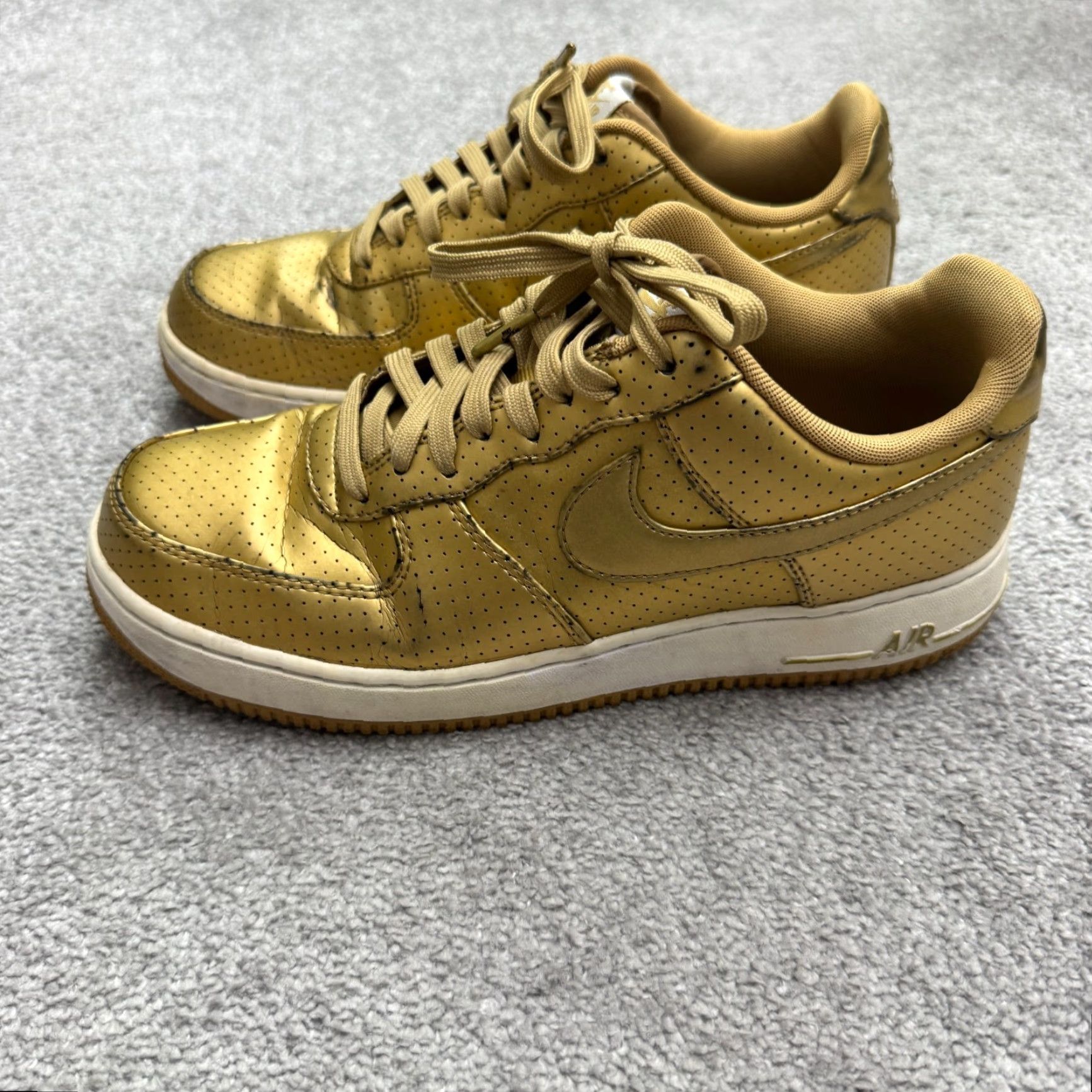 Nike Nike Air Force 1 Low Top Gold Perforated Leather Sneaker Shoes Womens US 9 UK 8 Size M / US 6-8 / IT 42-44 - 5 Thumbnail
