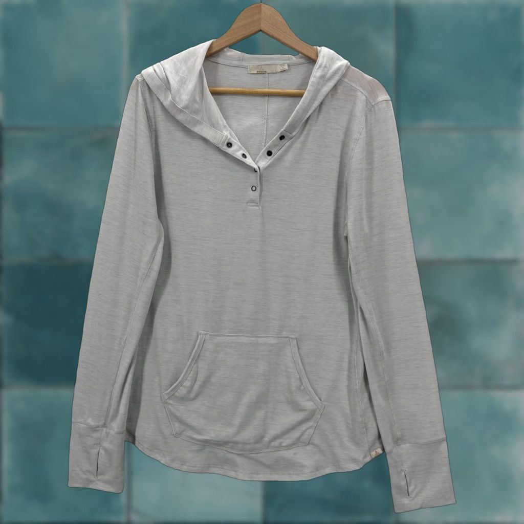 Prana PrAna Sol Protect Hoodie Womens L Gray Pullover Lightweight Henley Outdoor Trail Size L / US 10 / IT 46 - 1 Thumbnail