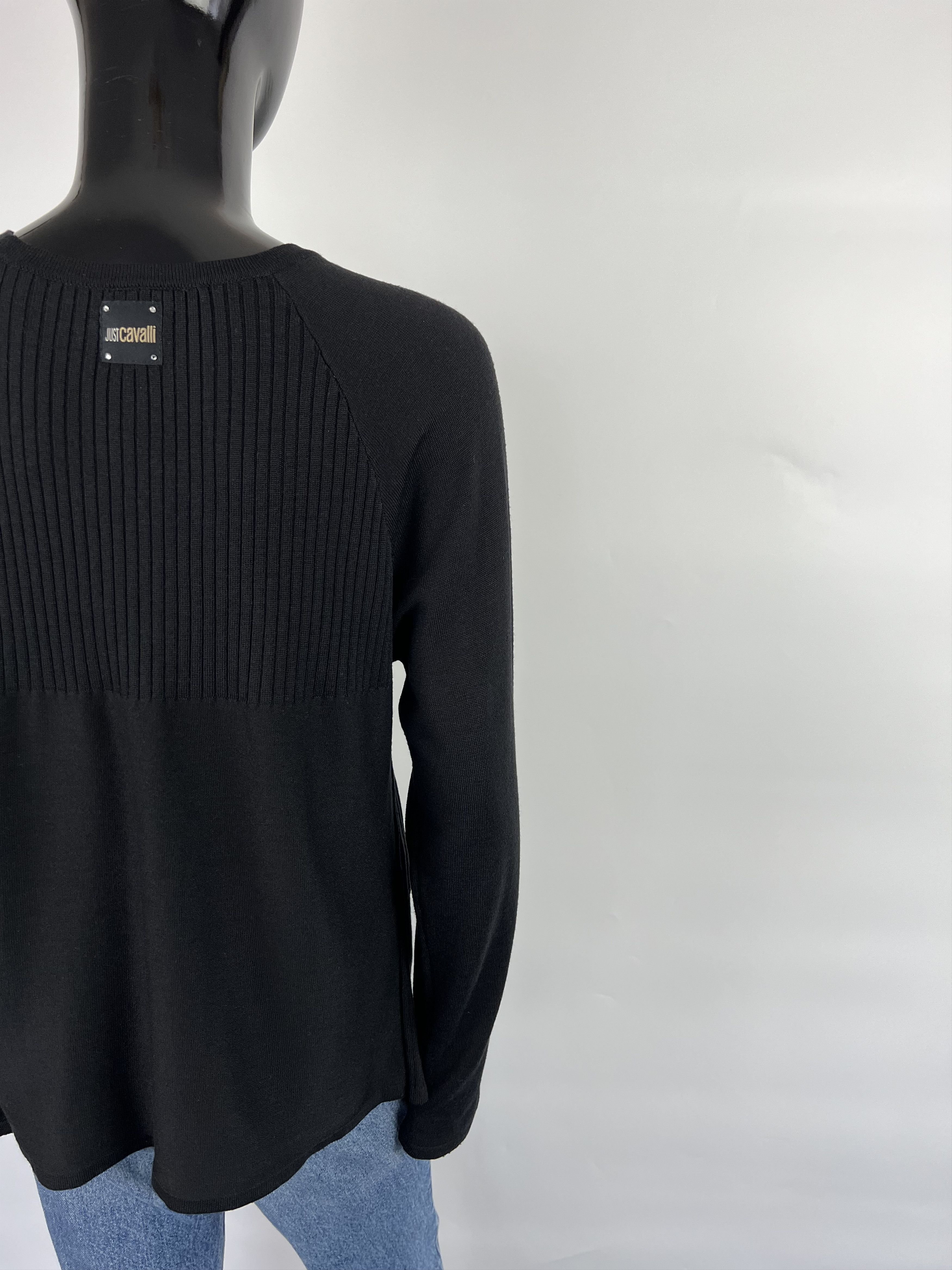 Just Cavalli × Roberto Cavalli Just Cavalli Black Ribbed Wool Sweater Size L Size L / US 10 / IT 46 - 3 Thumbnail