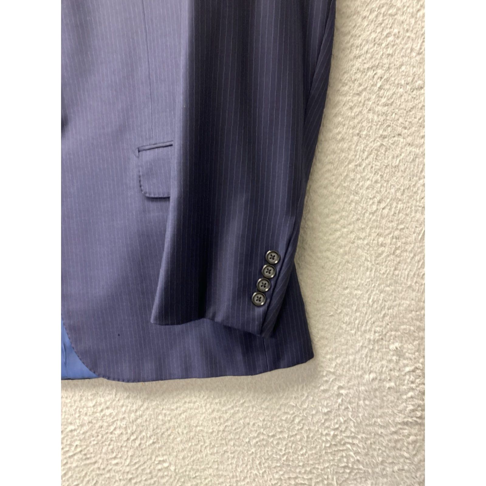 Vintage HICKEY FREEMAN Blazer Suit Jacket Size 44 R Blue Striped Wool Two Button Mens Size 44R - 3 Thumbnail
