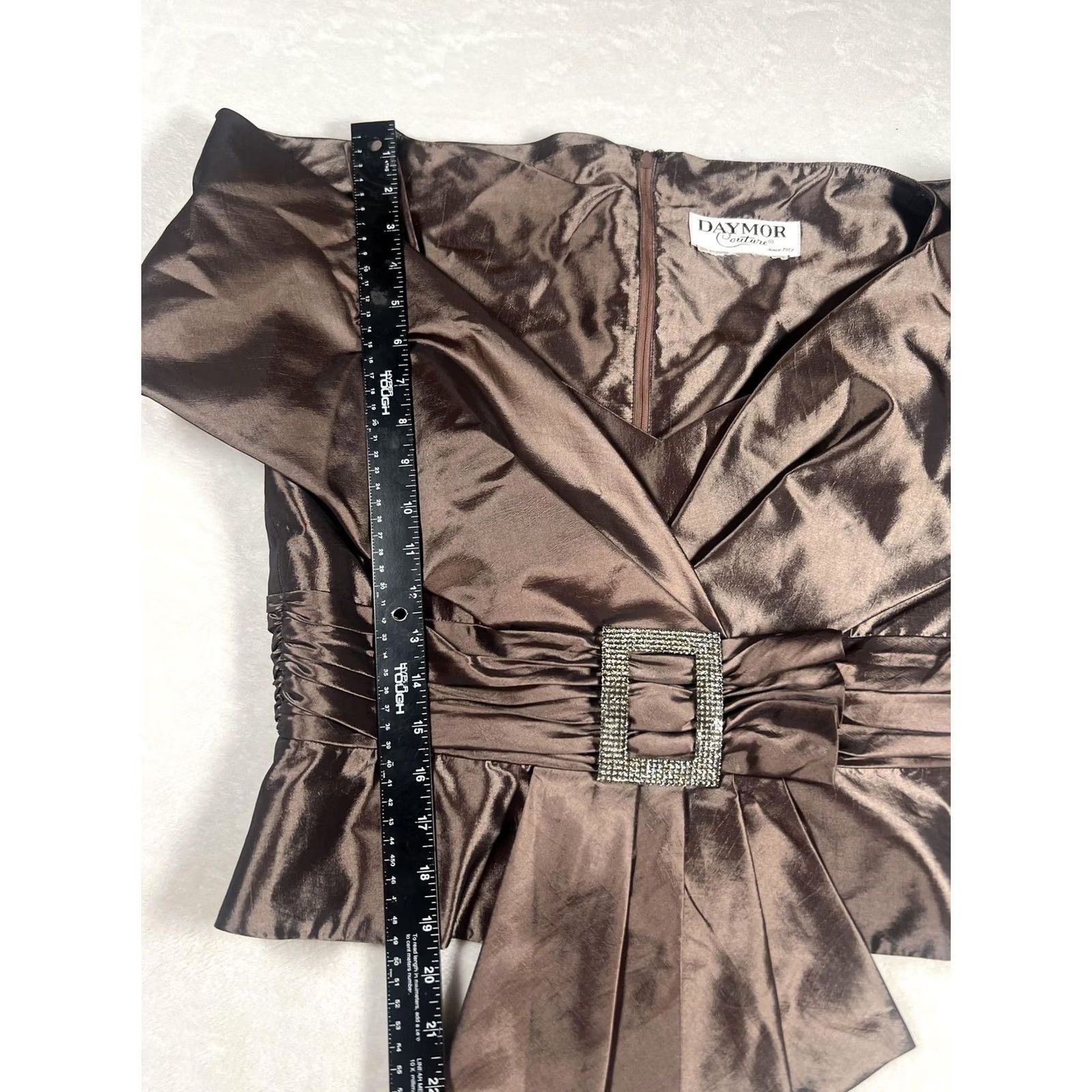 Vintage VINTAGE? No. Satin Formal 2 Piece Set Womens Medium Brown Top Skirt Rhinestone Belted Maxi Size M / US 6-8 / IT 42-44 - 6 Thumbnail