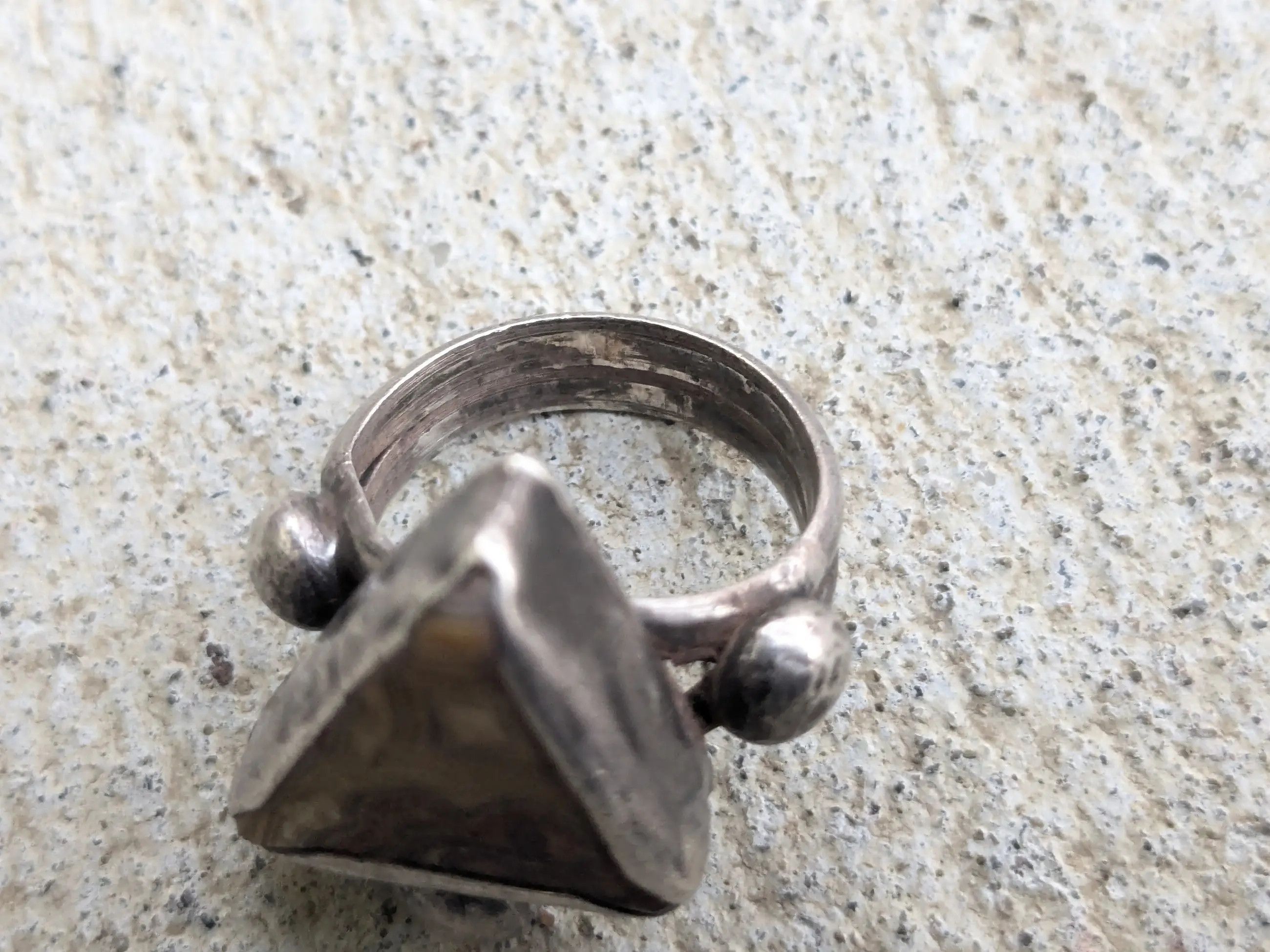 Sterling Silver Vintage Sterling Silver Ring Brown Agate Triangle Modern Size ONE SIZE - 6 Thumbnail