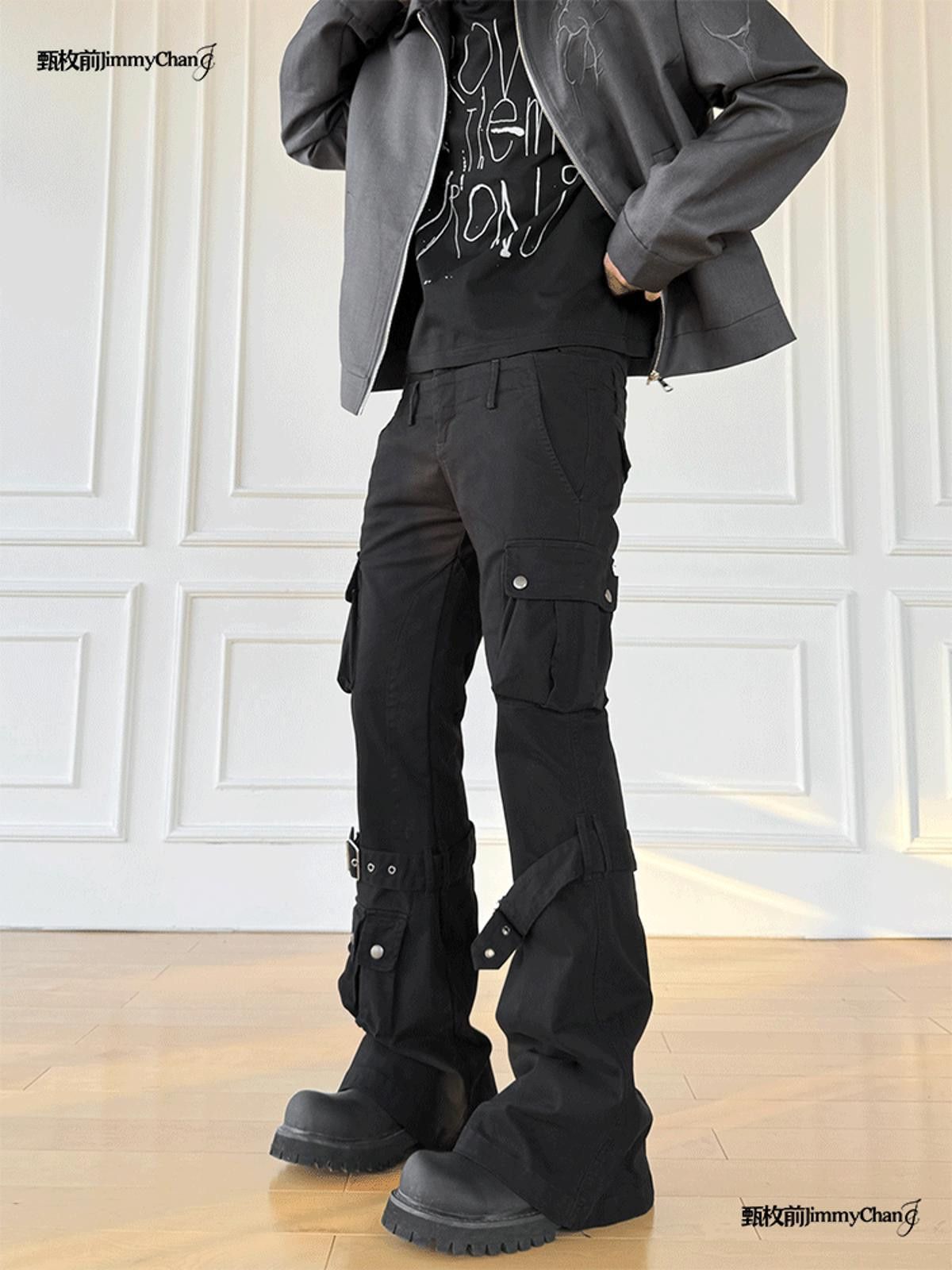 Other Black Cargo Flared Stacked Pants with Straps Size US 32 / EU 48 - 6 Thumbnail