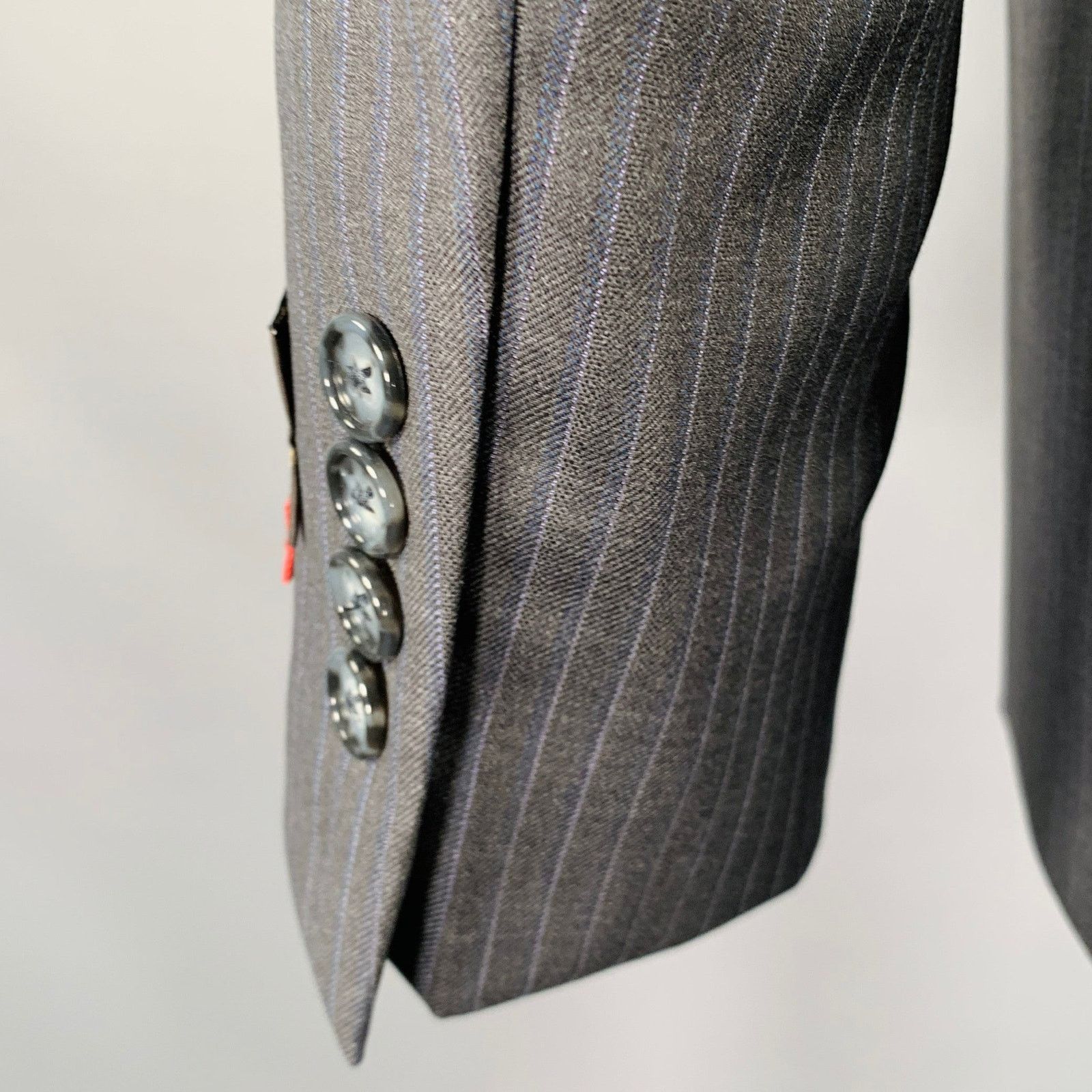 Other TAILO RED Grey Blue Pinstripe Wool Single Breasted Suit Size 40R - 9 Thumbnail