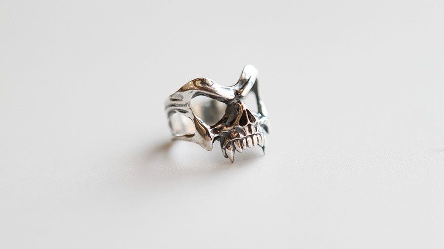 Jewelry × Sterling Silver Resizable 925 Sterling Silver Skeleton Head Ring Size ONE SIZE - 1 Thumbnail