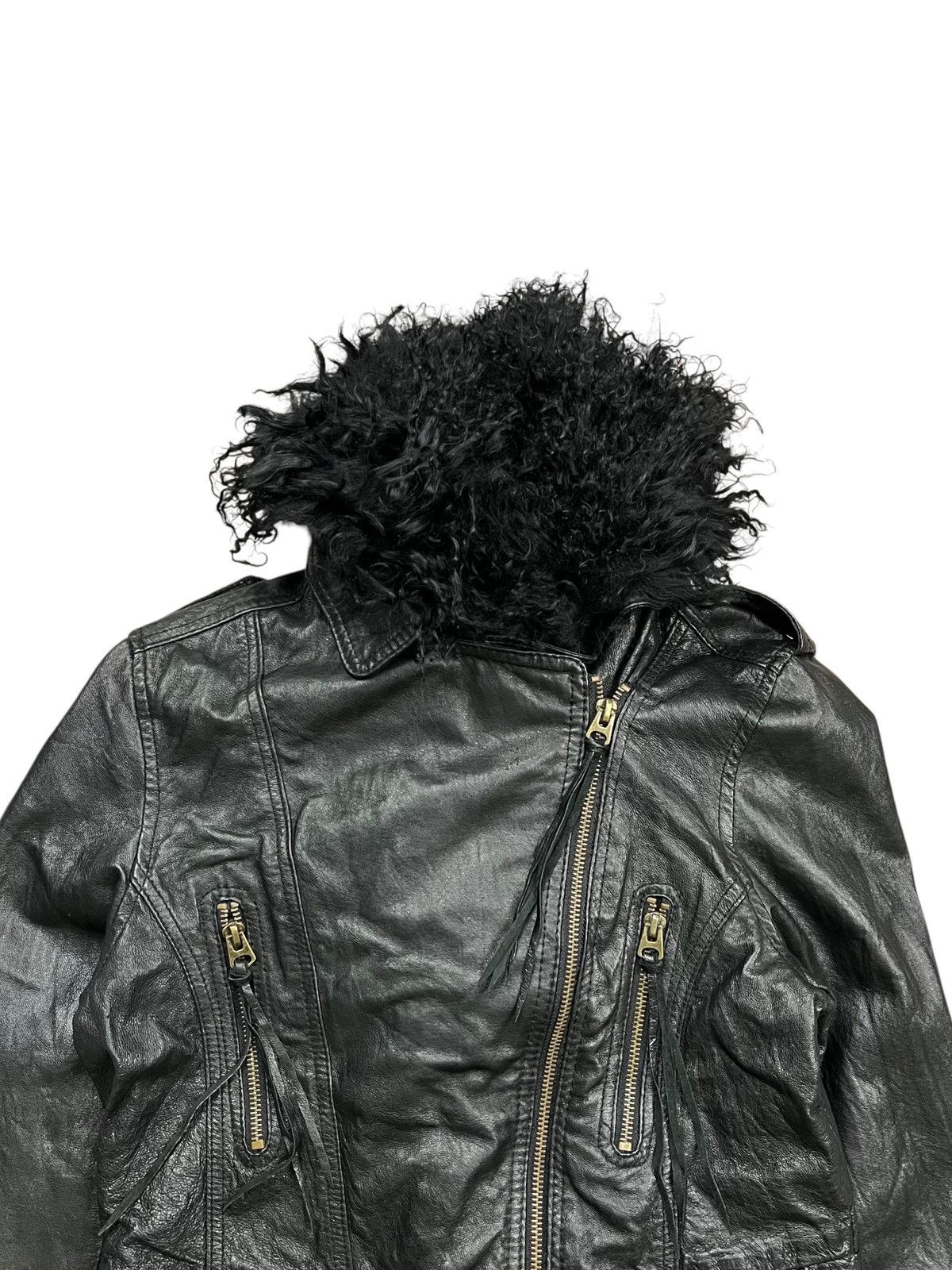 2000s GOA - Vkei Style Fuzzy Fur Leather Jacket