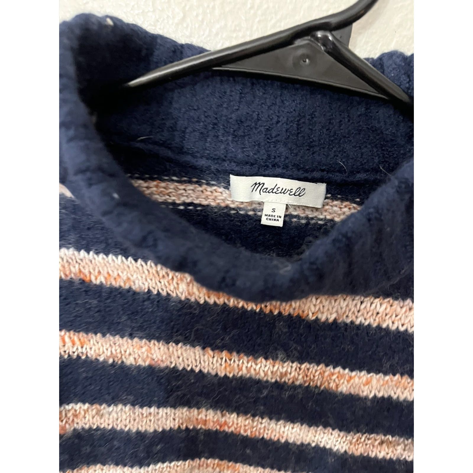 Madewell VINTAGE Madewell Womens Sweater Pullover Long Sleeve Knit Wool Mock Neck Striped Winter Size S Navy Blue Size S / US 4 / IT 40 - 3 Thumbnail