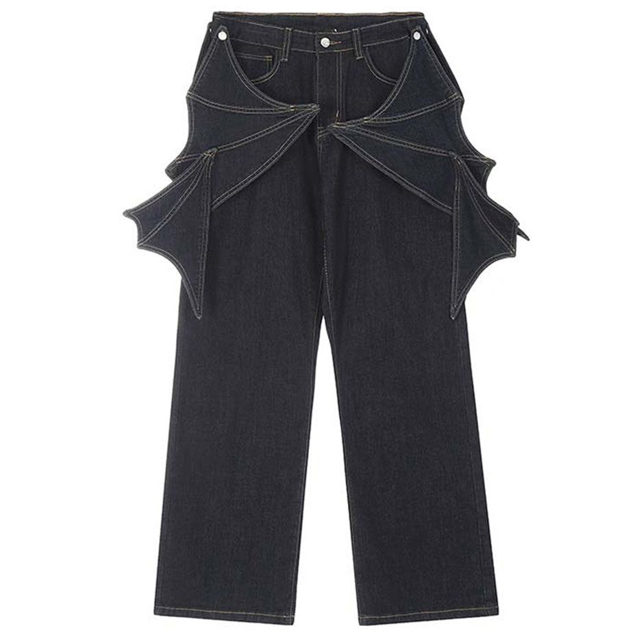 Bat Wings Jeans Black Baggy Denim Loose
