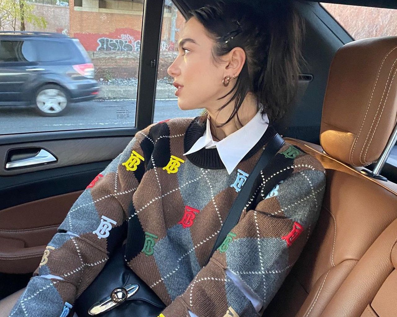 Burberry Dua Lipa’s Argyle Burberry Knit Sweater Size L / US 10 / IT 46 - 1 Thumbnail