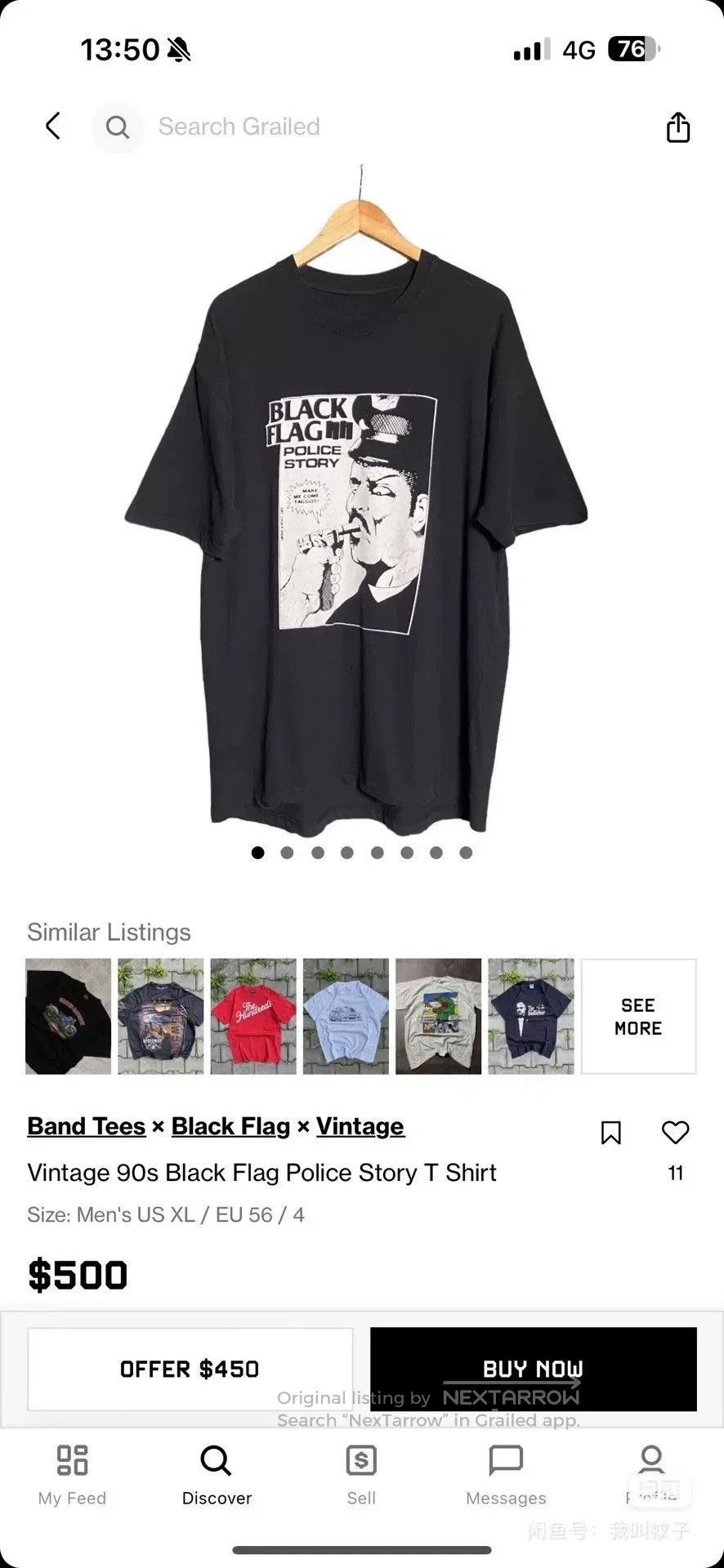 Vintage Vintage 90s Black Flag Police Story Tee. Size US S / EU 44-46 / 1 - 6 Thumbnail
