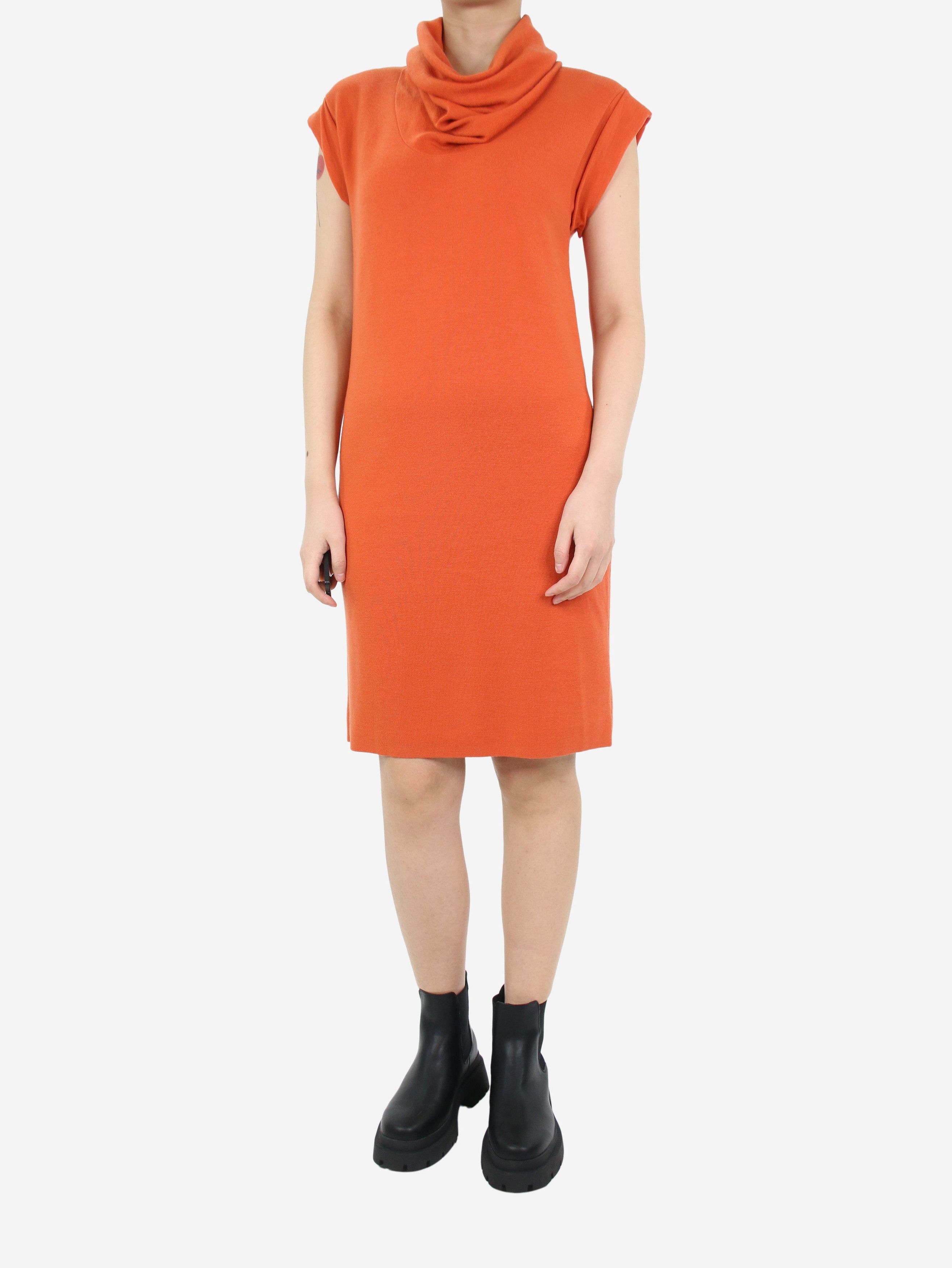 image of Akris Orange Roll-Neck Short-Sleeved Knit Dress - Size Uk 10, Women's