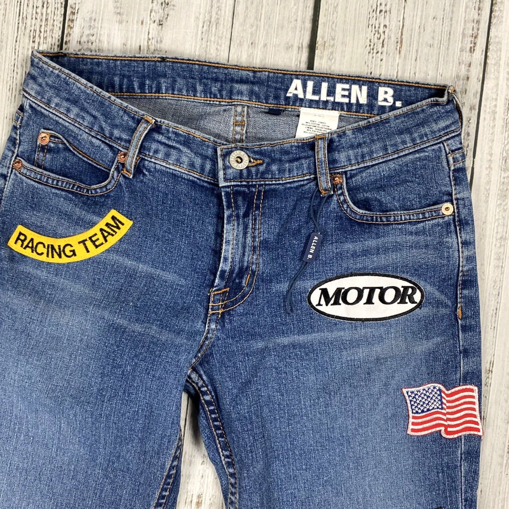 Vintage ALLEN SCHWARTZ Racing Bootcut Jeans Women Size 28 Blue Denim Flare Patches Regular Fit Size 28" / US 6 / IT 42 - 4 Thumbnail