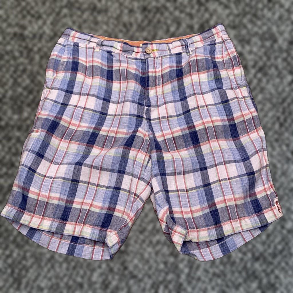 Tommy Bahama Tommy Bahama Shorts Mens Adult 35 Linen Plaid Flat Front Beach Tropical Casual Breathable Lightweight Belt Loops Pockets Size US 35 - 1 Thumbnail