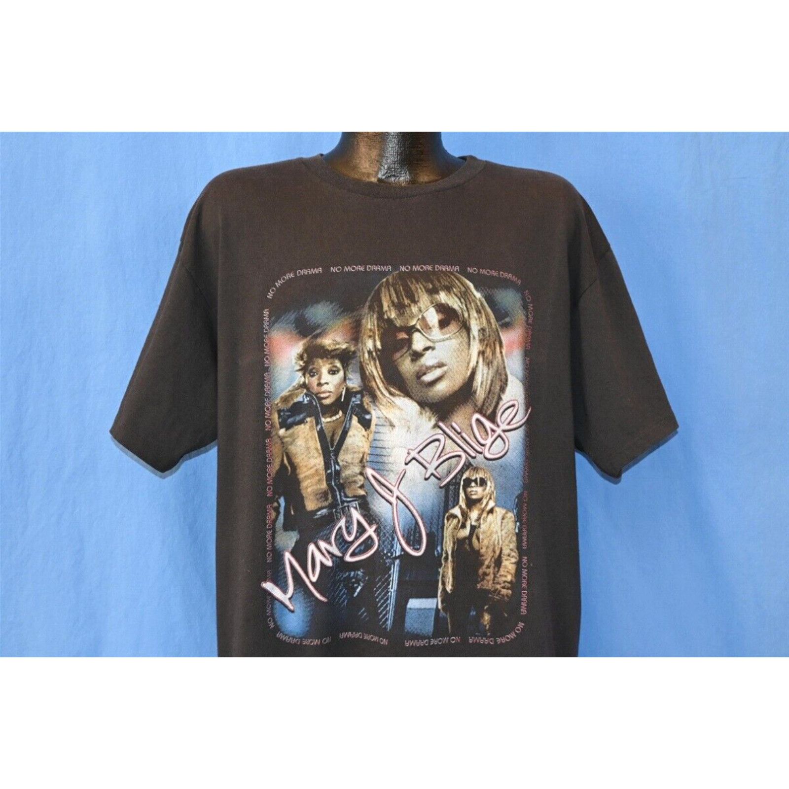 image of Vintage VTG Y2K Mary J Blige No More Drama Tour Raptees Hip Hop R&b 2 Sided T-Shirt XL in White