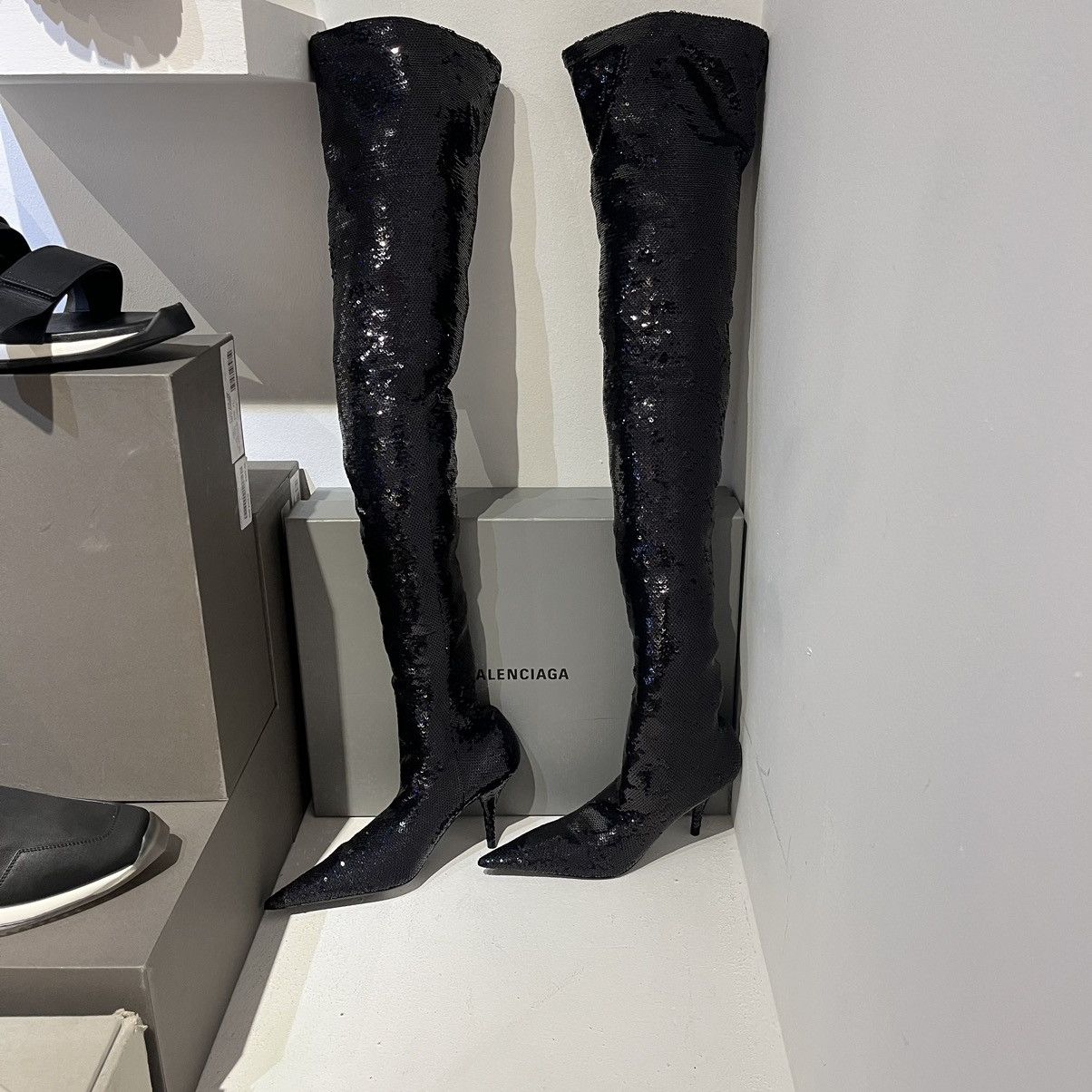 balenciaga sequin thigh high boots