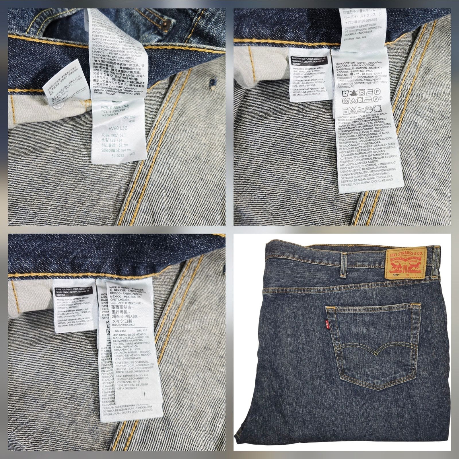 Levi's Levis 559 Mens 60 x 32 Blue Denim Medium Wash Jeans Red Tab Size US 44 / EU 60 - 7 Thumbnail
