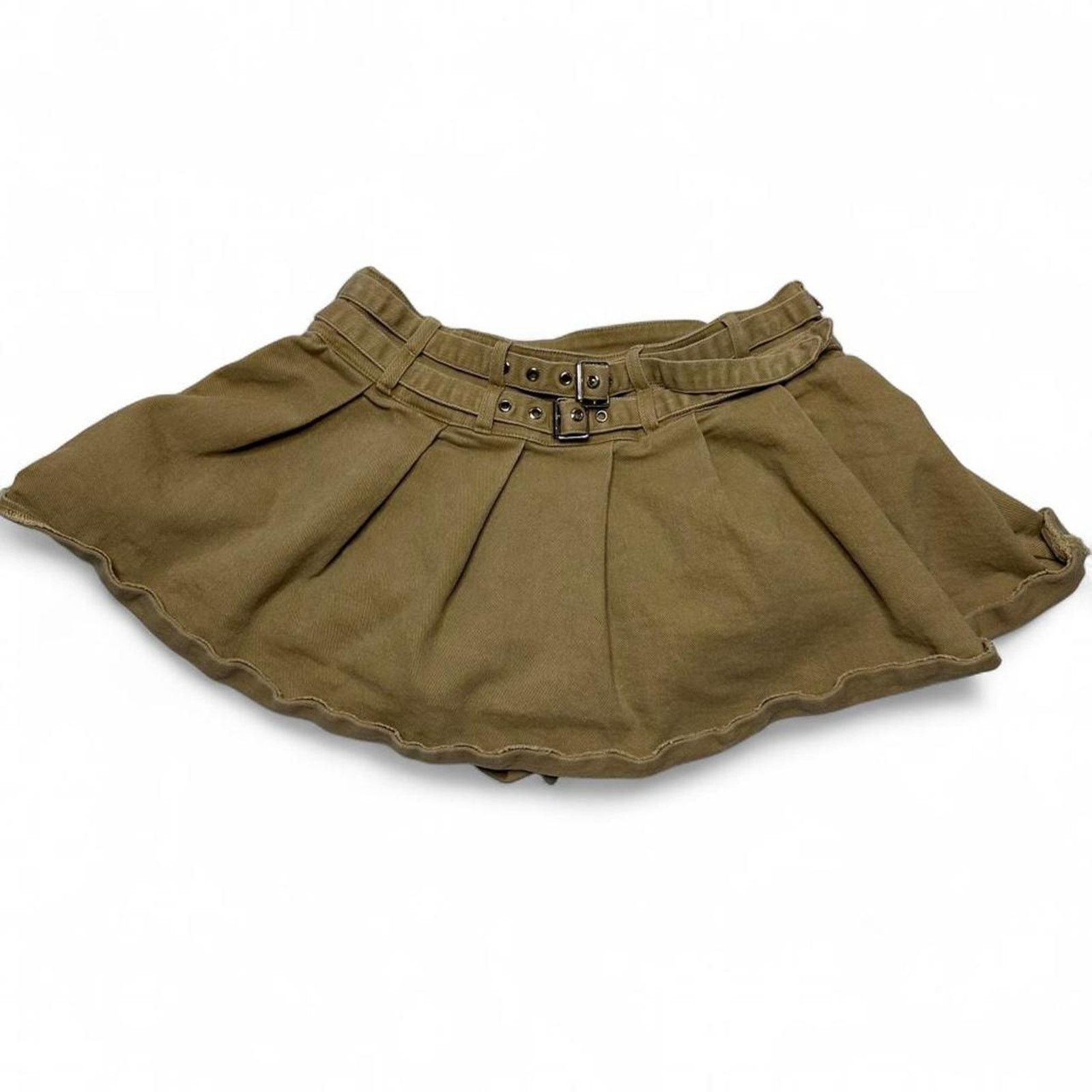 Windsor Smith Windsor Khaki Denim Mini Belted Studded Pleated Skirt Size M Size 30" / US 8 / IT 44 - 1 Thumbnail