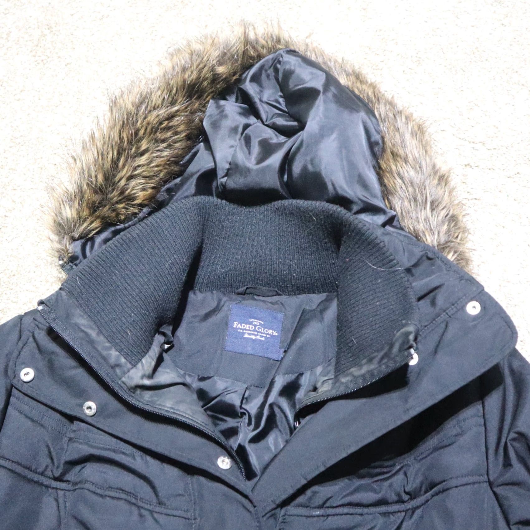 Faded Glory VINTAGE FADED GLORY Jacket Women M Black Bubble Hooded Fur Poly Fill Flax Glor y? Size M / US 6-8 / IT 42-44 - 2 Thumbnail