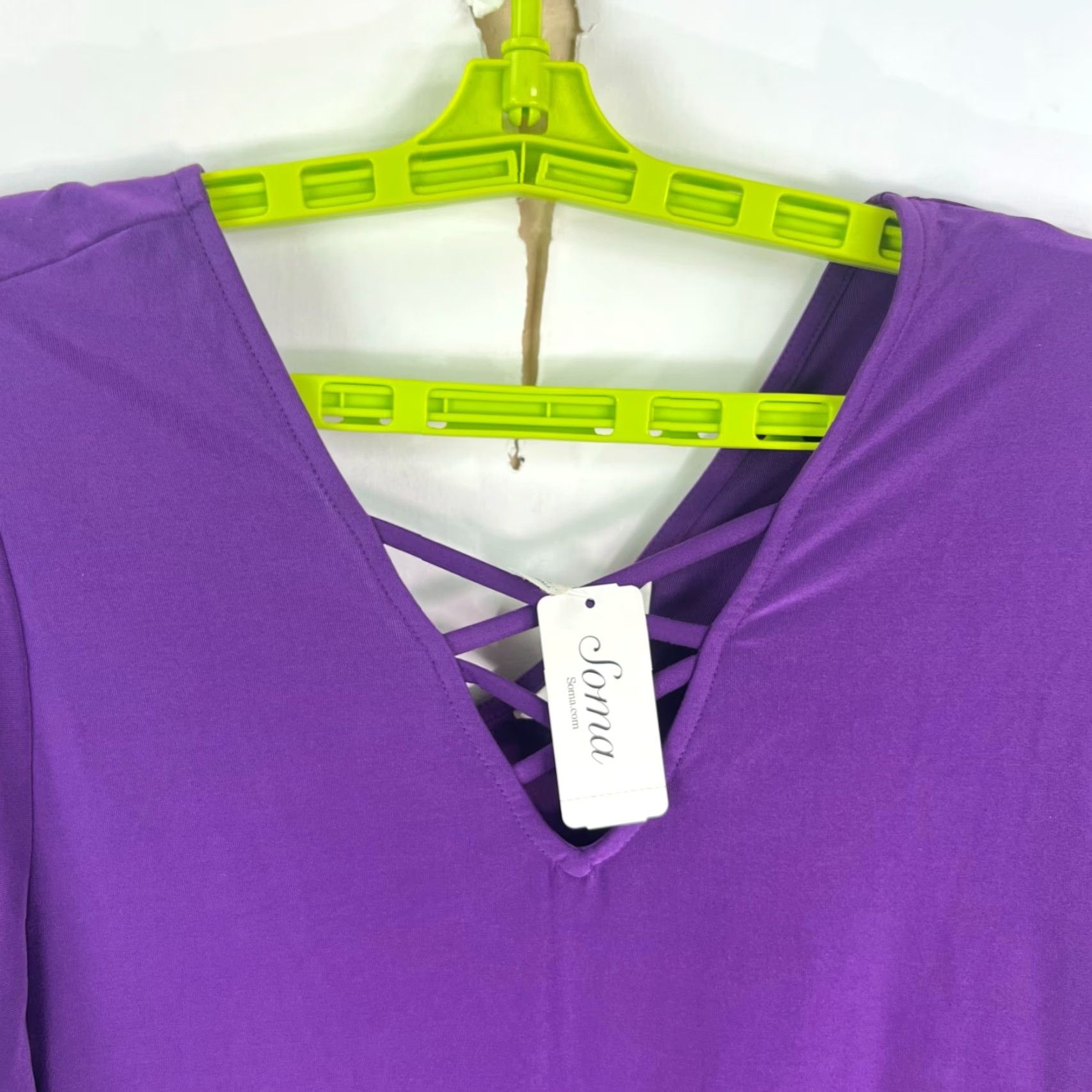 Vintage Soma Womens Knit Top Butterfly Purple XS Criss Cross Tunic Blouse Short Sleeve Round Neck Pullover Casual Workwear Party/Cocktail Vintage No Size XS / US 0-2 / IT 36-38 - 3 Thumbnail