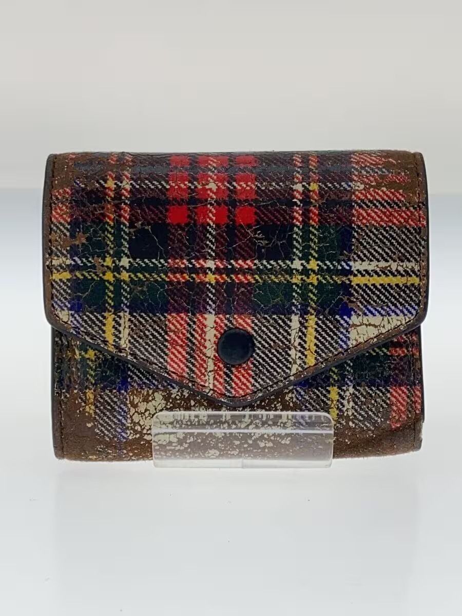 Distressed Plaid Stitch Leather Wallet