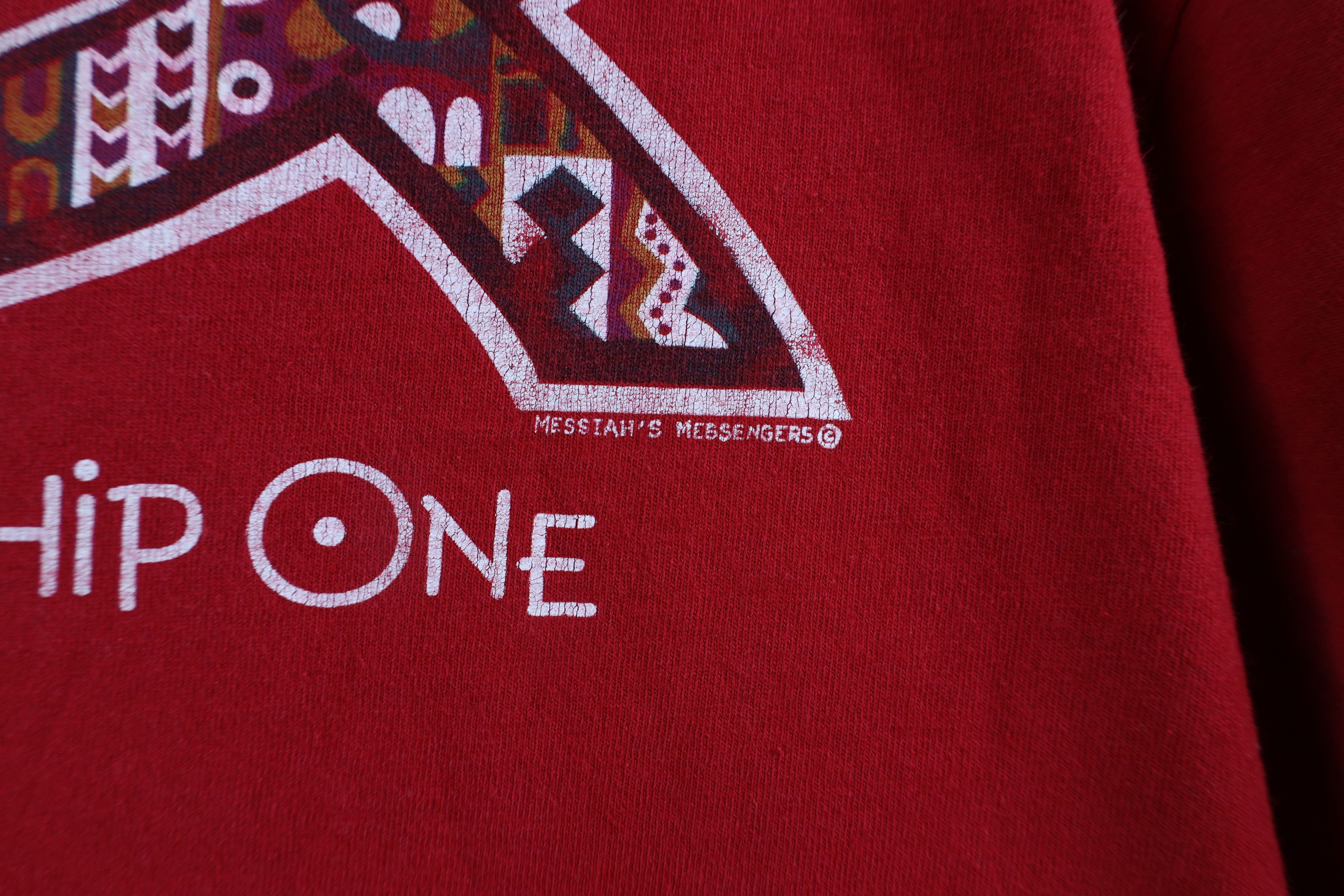 Vintage Vintage 90s Love All Worship One Jesus Fish T-Shirt Red Size US XL / EU 56 / 4 - 7 Thumbnail