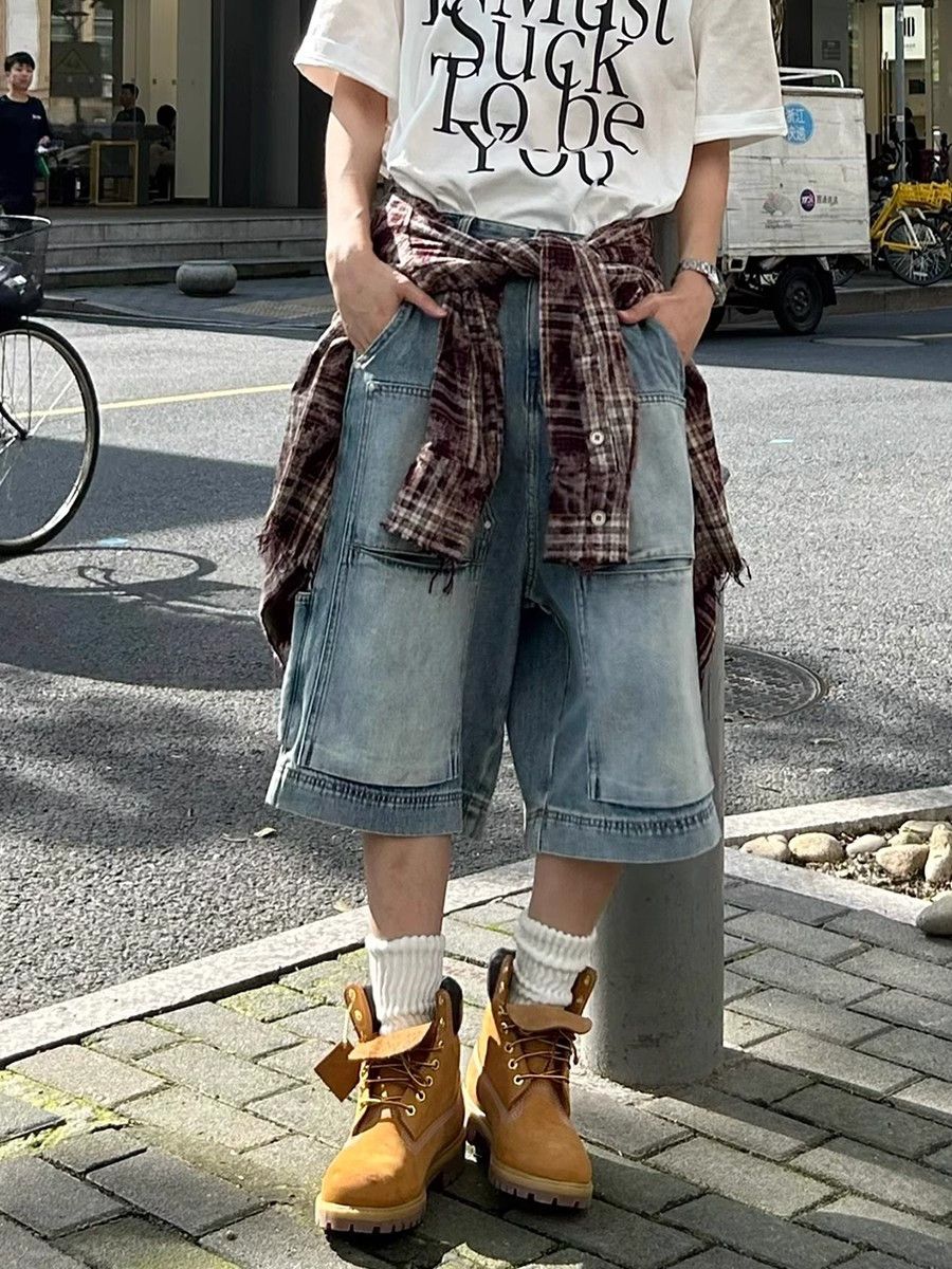 Japanese Brand × Jean Loose straight leg multi pocket denim shorts Size US 32 / EU 48 - 5 Thumbnail