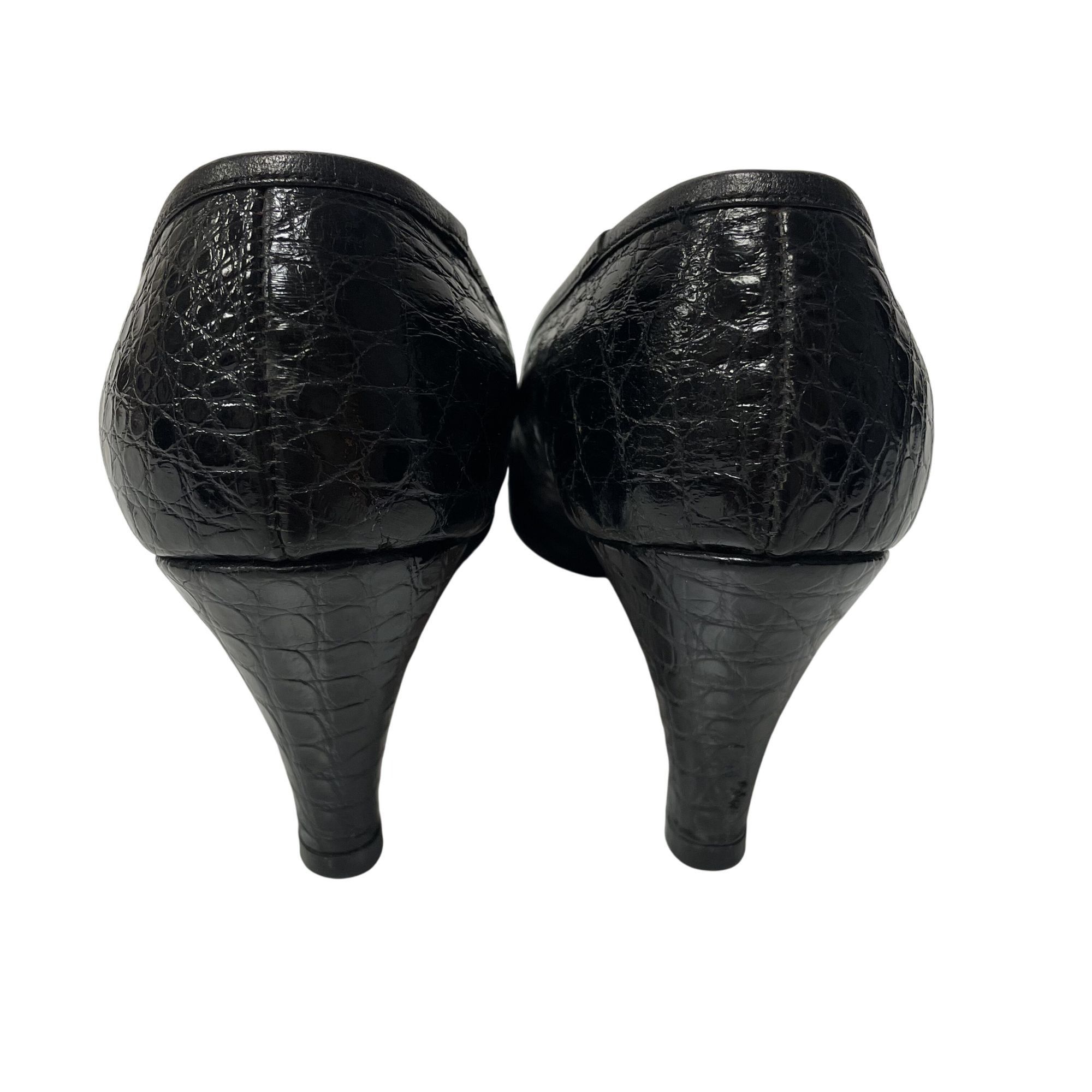 Other Vintage 60's La Belle Women Black Genuine ALLIGATOR Skin Hee Size US 6 / IT 36 - 4 Thumbnail